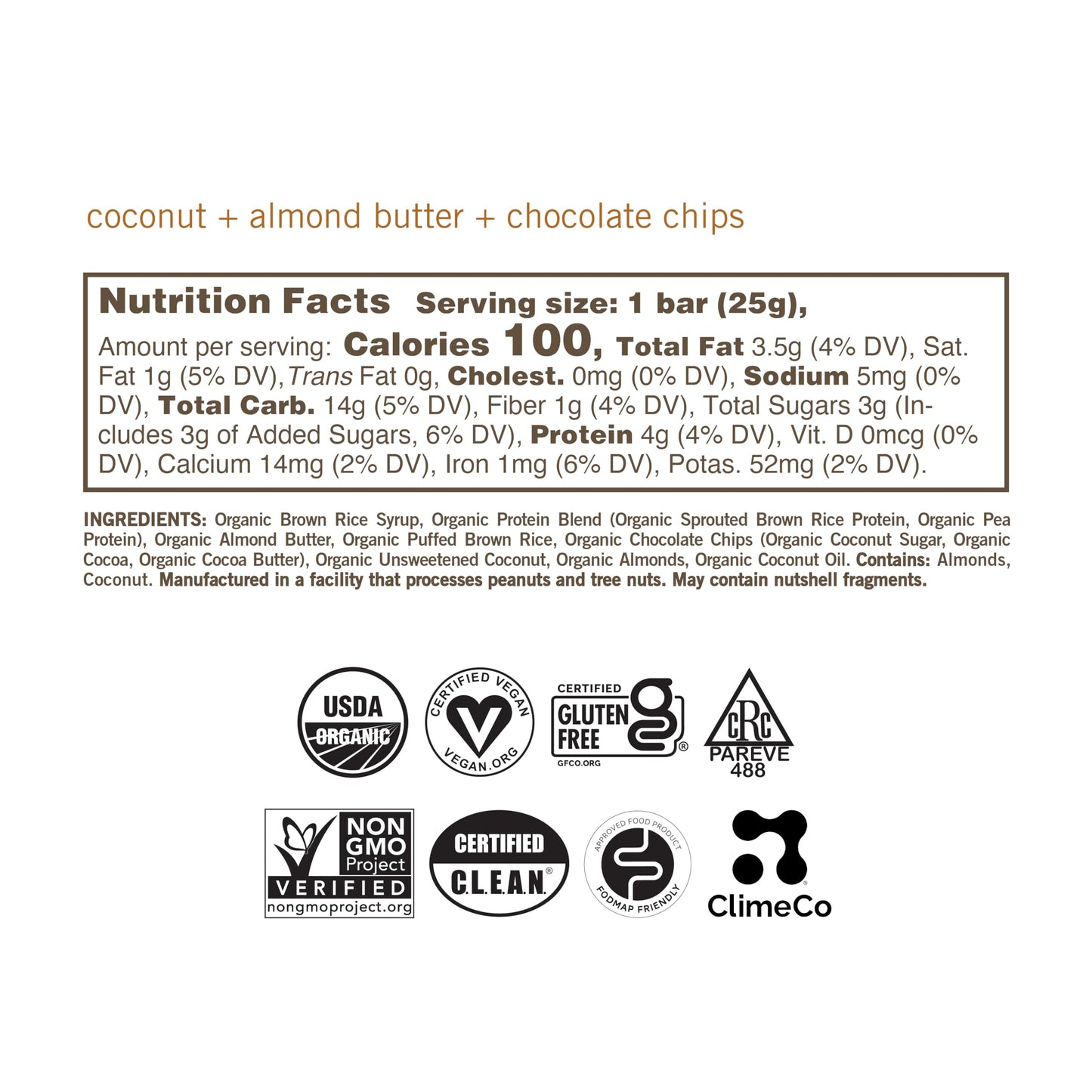 GoMacro MacroBar Mini Organic Vegan Snack Bars - Coconut + Almond Butter + Chocolate Chips (0.90 Ounce, 24 Count)