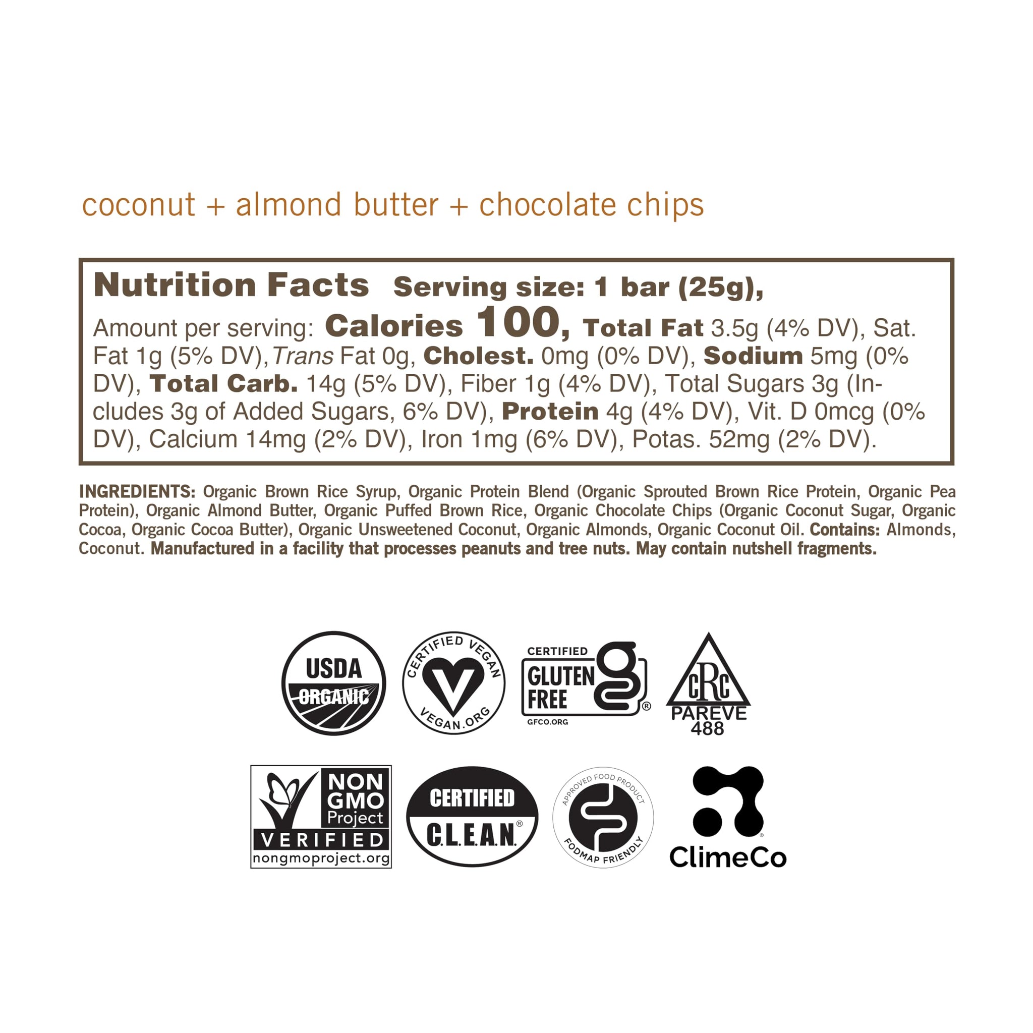 GoMacro MacroBar Mini Organic Vegan Snack Bars - Coconut + Almond Butter + Chocolate Chips (0.90 Ounce, 24 Count)
