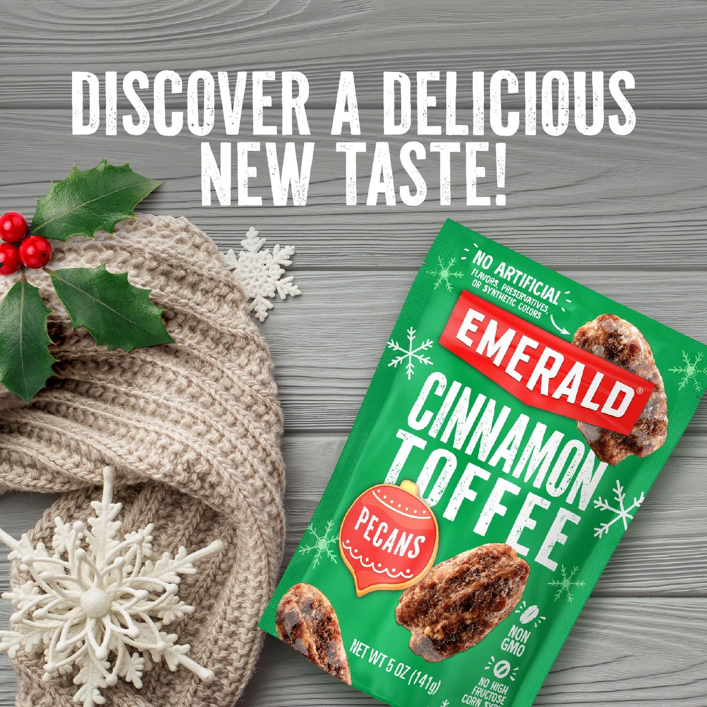 Emerald Nuts Cinnamon Toffee Pecans (1-Pack) | 5oz Resealable Bag | Kosher Dairy Certified, Non-GMO, Contains No Artificial Preservatives, Flavors or