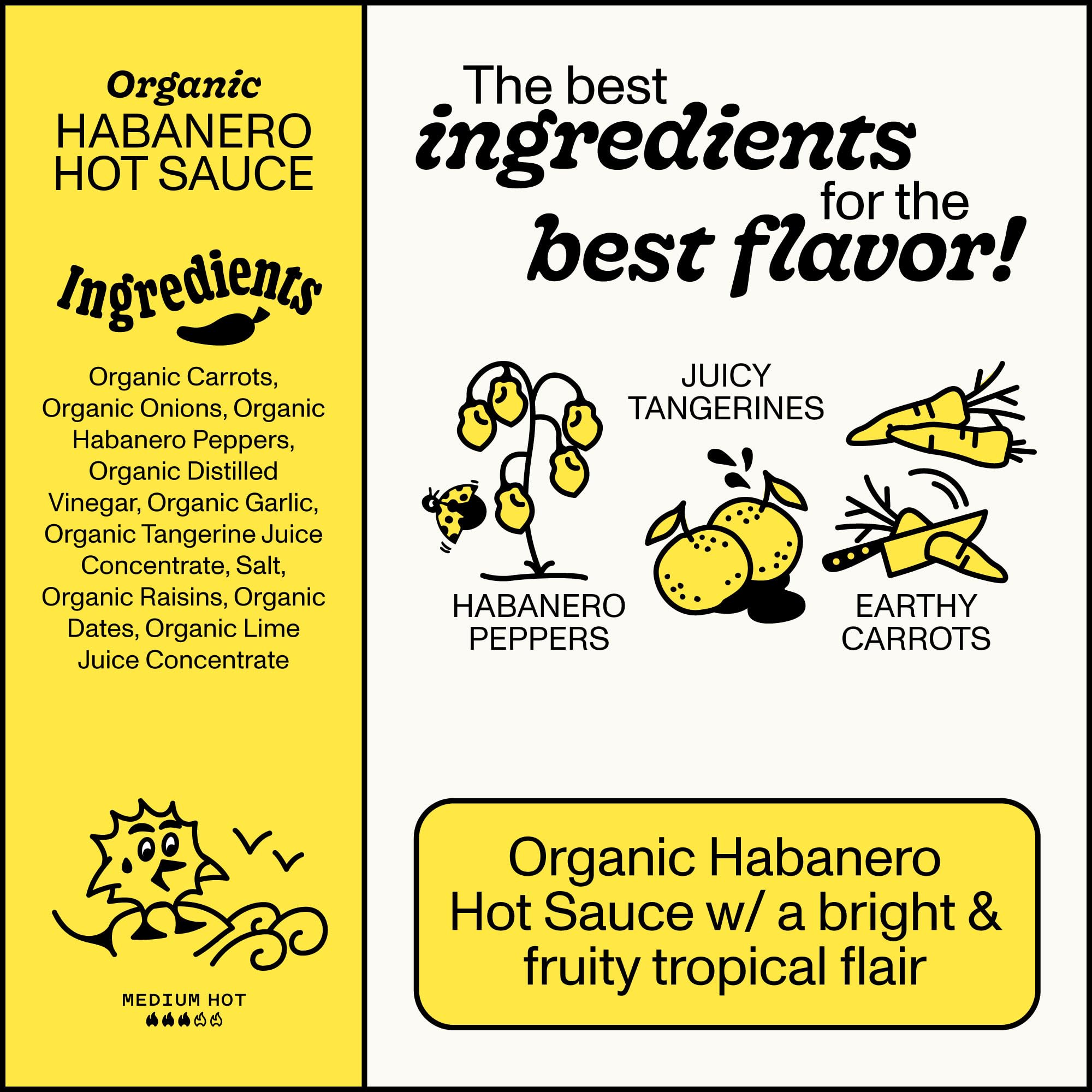 Organic Habanero Hot Sauce by Yellowbird - Organic Hot Sauce with Habanero Peppers, Garlic, Carrots, and Tangerine - Plant-Based, Gluten Free, Non-GMO