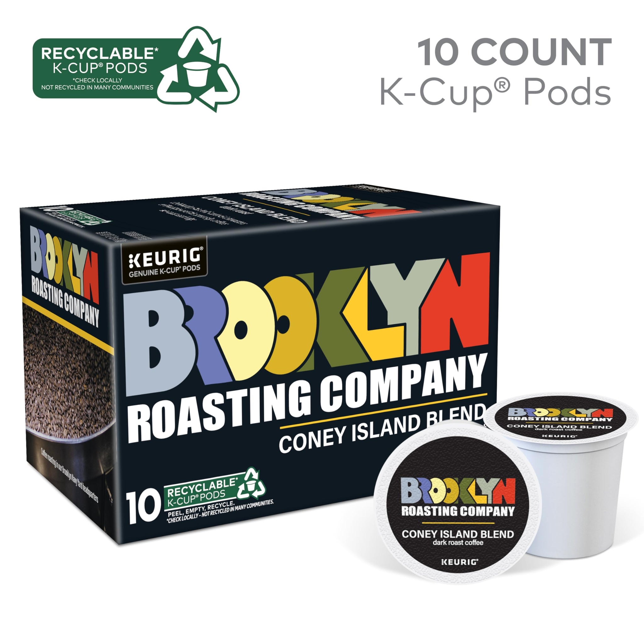 Brooklyn Roasting Company Coney Island Blend, Single Serve Keurig K-Cup Pods, Dark Roast Coffee, 10-Count Box