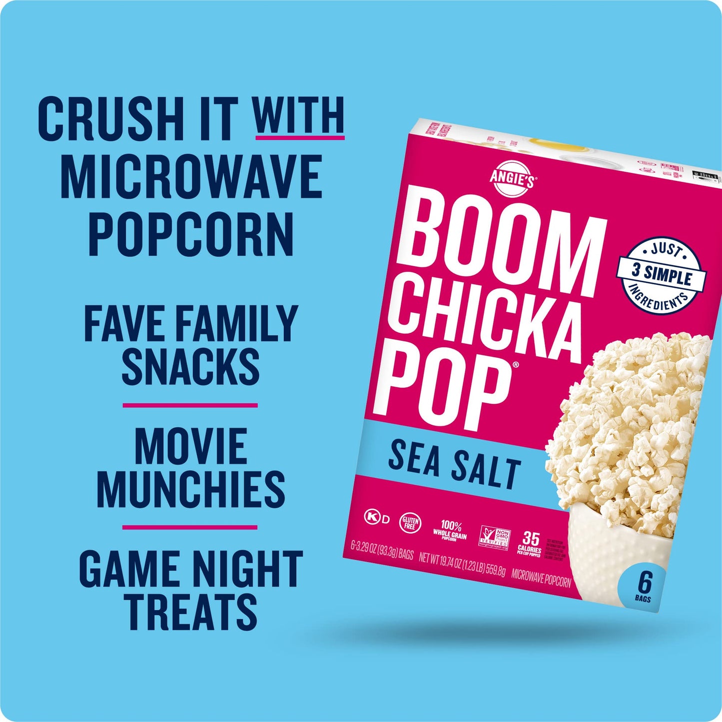 Angie's BOOMCHICKAPOP Sea Salt Microwave Popcorn, (6) 3.29 oz. bags