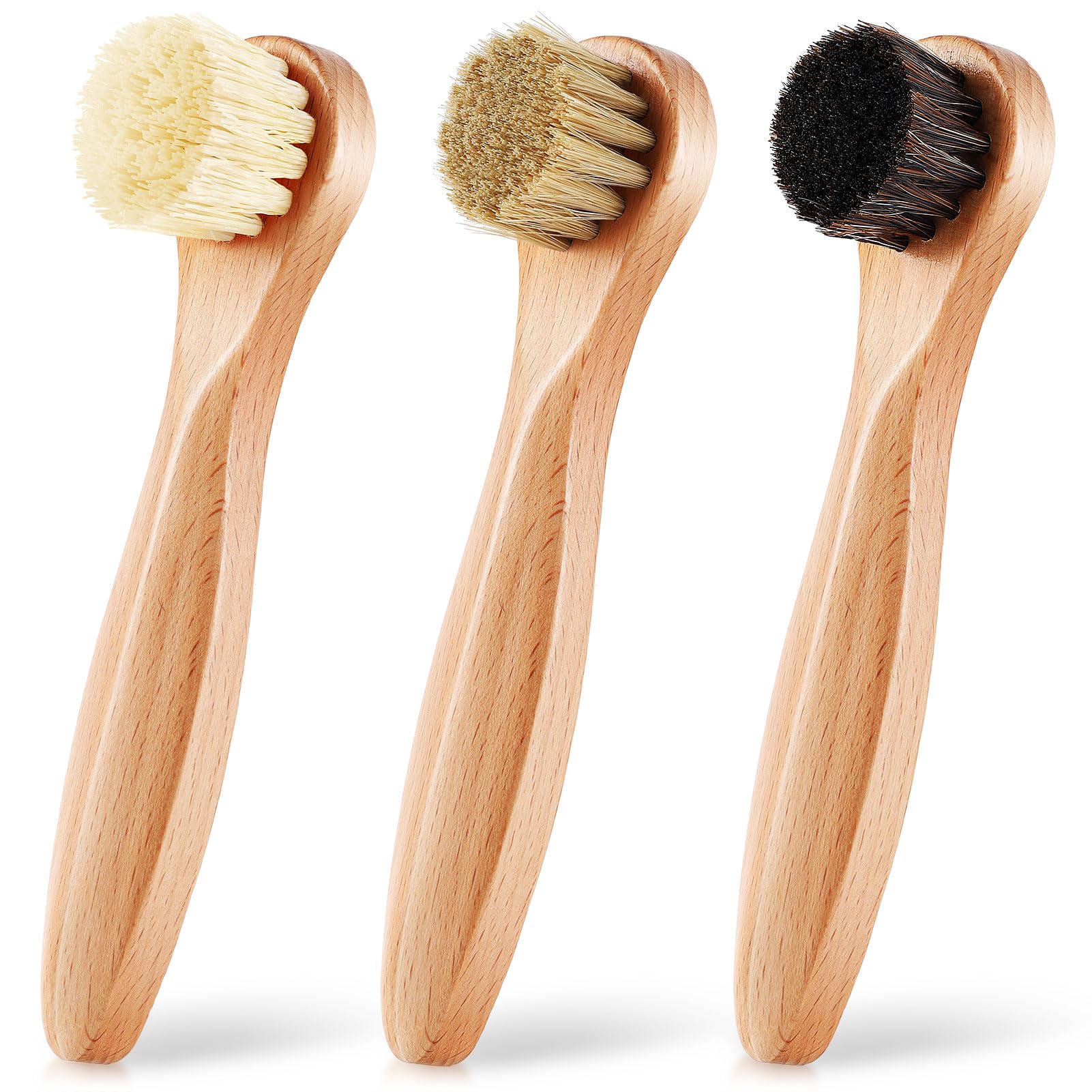 3 Pcs Wooden Laundry Stain Brush Stain Remover Dauber Brushes with Round Head Boar Bristle Small Stain Brush for Clothes for Scrubbing Stains from