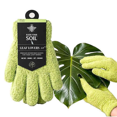 BLESS YOUR SOIL Microfiber Dusting Gloves for Plants : Premium, Gentle, Traps Dust, Washable, Lint Free : Use with Big Leaf Energy ready-to-use spray
