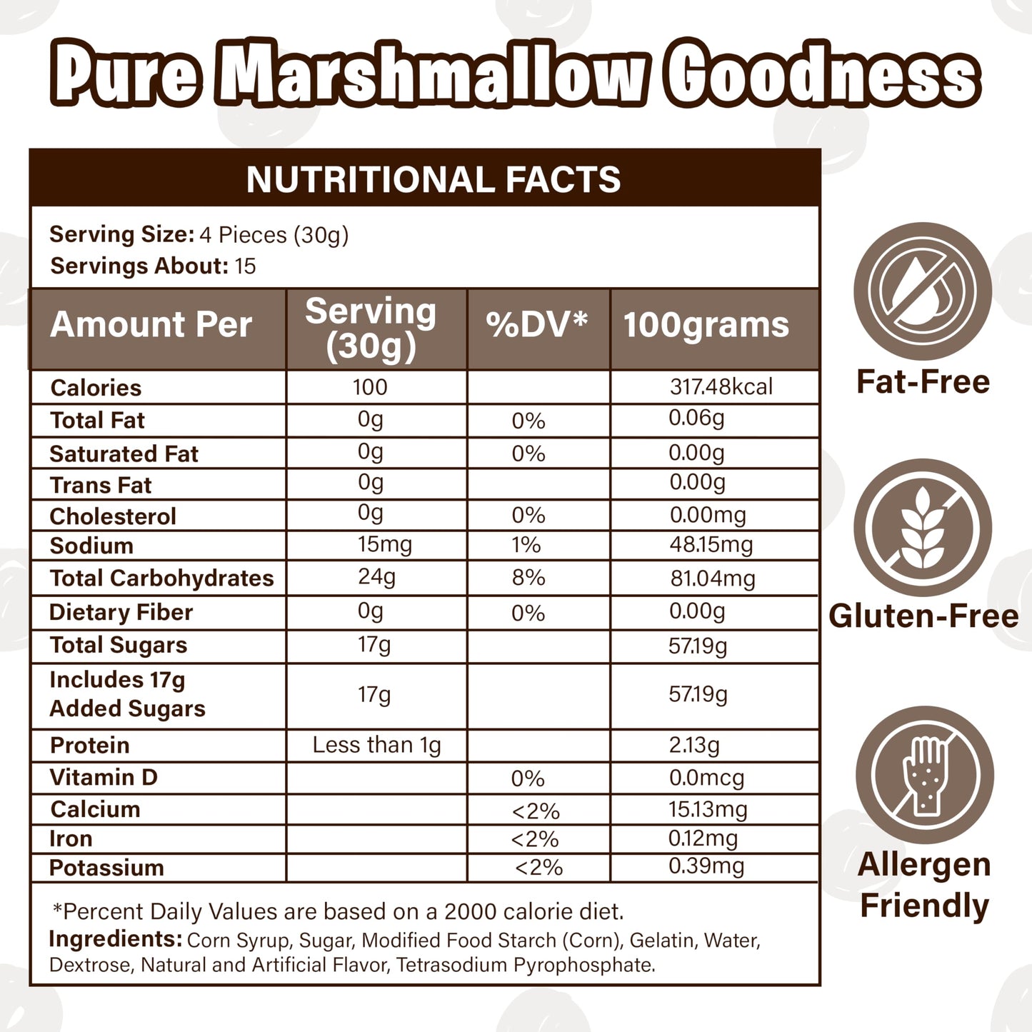 1 lb Large White Marshmallows - Made with Natural Vanilla, No Artificial Flavors - Perfect for S’mores, Baking & Hot Chocolate