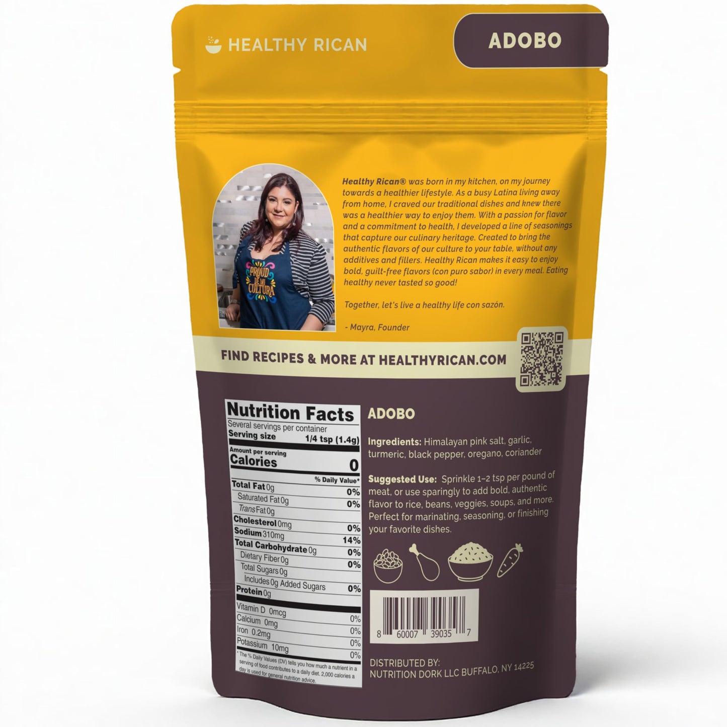 Healthy Rican Adobo Seasoning 10 oz, Clean All Purpose Carribean Latin Spice Mix MSG Free No Preservatives Artificial Flavors Red 40 Gluten Free Low