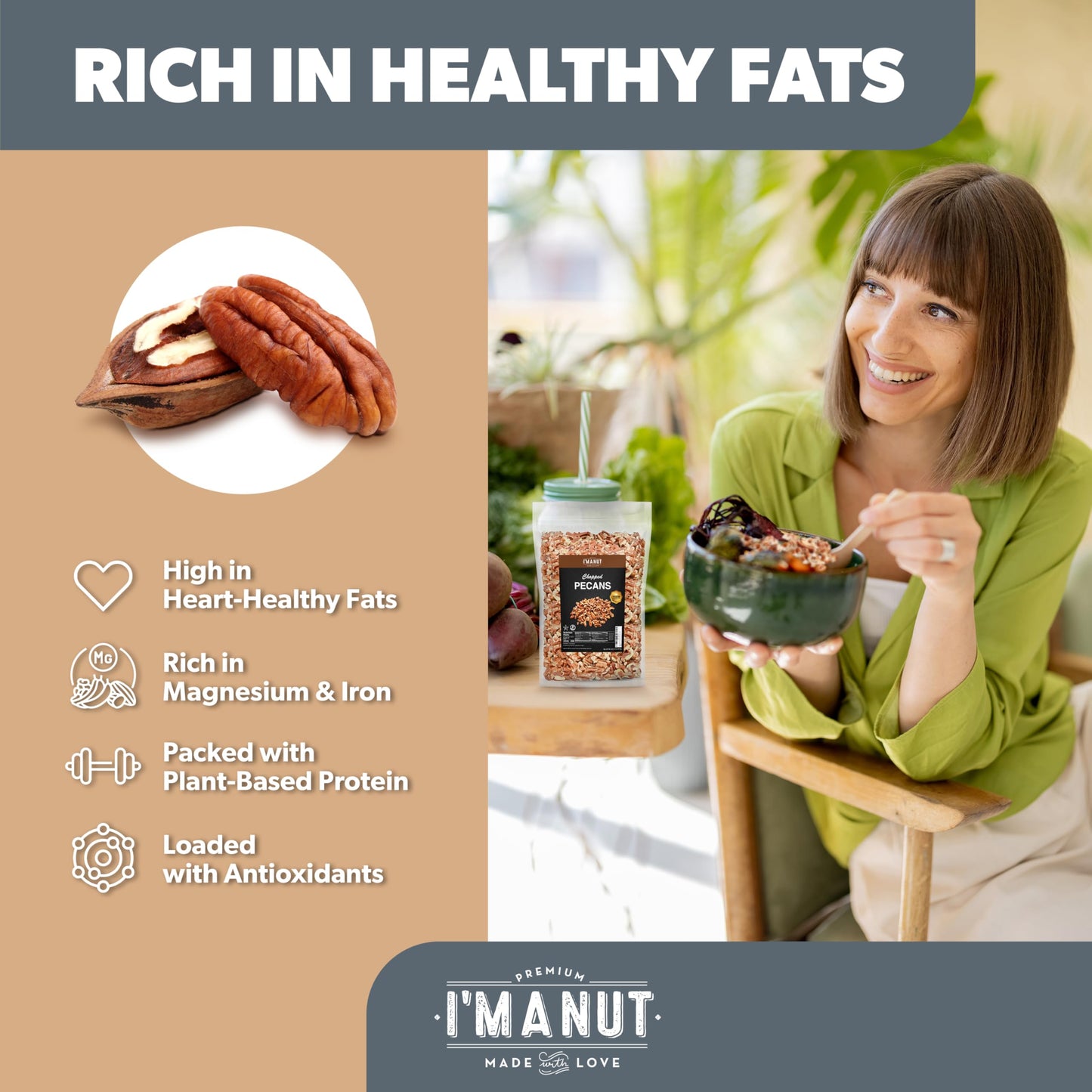 Raw Pecan Pieces 16oz (1lb) - Medium Chopped Pecans, American Grown, Batch Tested Peanut & Gluten Free, Non-GMO, No PPO, Unsalted Nuts for Baking