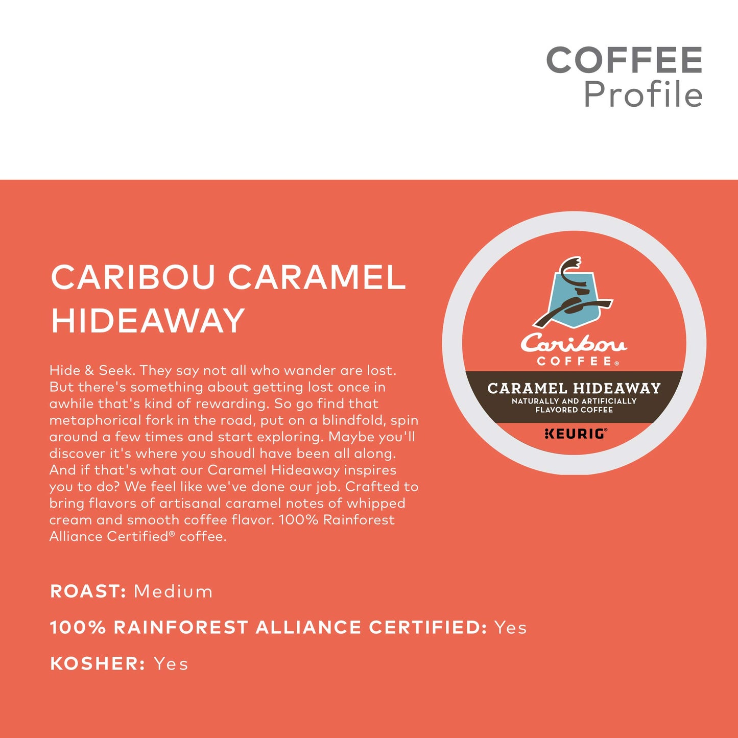 Caribou Coffee Caramel Hideaway, Single-Serve Keurig K-Cup Pods, Flavored Coffee, 60 Count