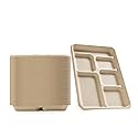 [Pack of 125] Green Wave OV-T026 8.6"x12.5" 6-compartment school lunch Tray |Heavy Duty Marble Look | 100% Compostable | Disposable Eco-friendly |