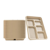 [Pack of 125] Green Wave OV-T026 8.6"x12.5" 6-compartment school lunch Tray |Heavy Duty Marble Look | 100% Compostable | Disposable Eco-friendly |