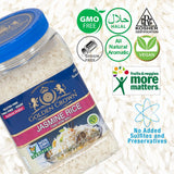 Golden Crown Jasmine Rice - 32 oz (2 LB) Jar, Non-Sticky, Fluffy Aromatic Rice, Thai, Indian, & Fragrant Flavored Long-Grain White Rice