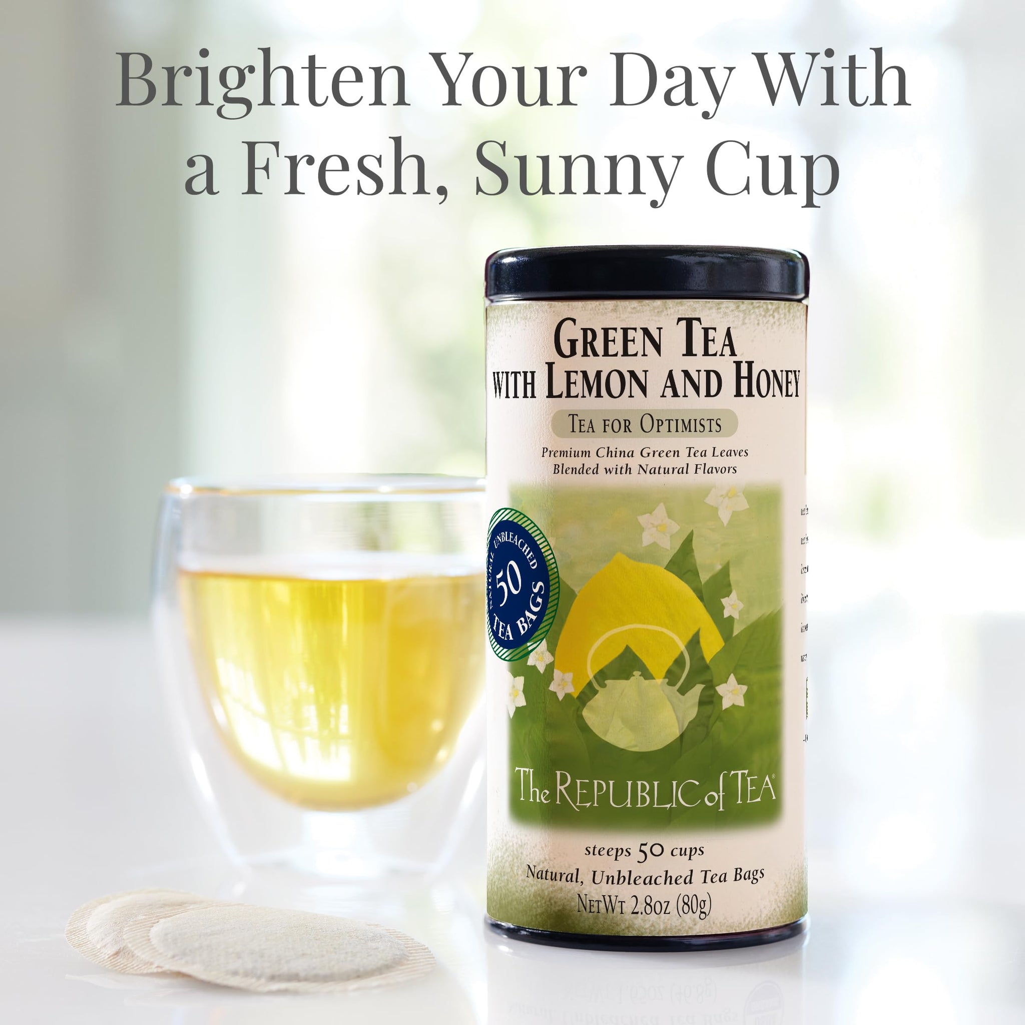 The Republic of Tea - Green Tea with Lemon and Honey Tea Bags, Low Caffeine, 50 Servings