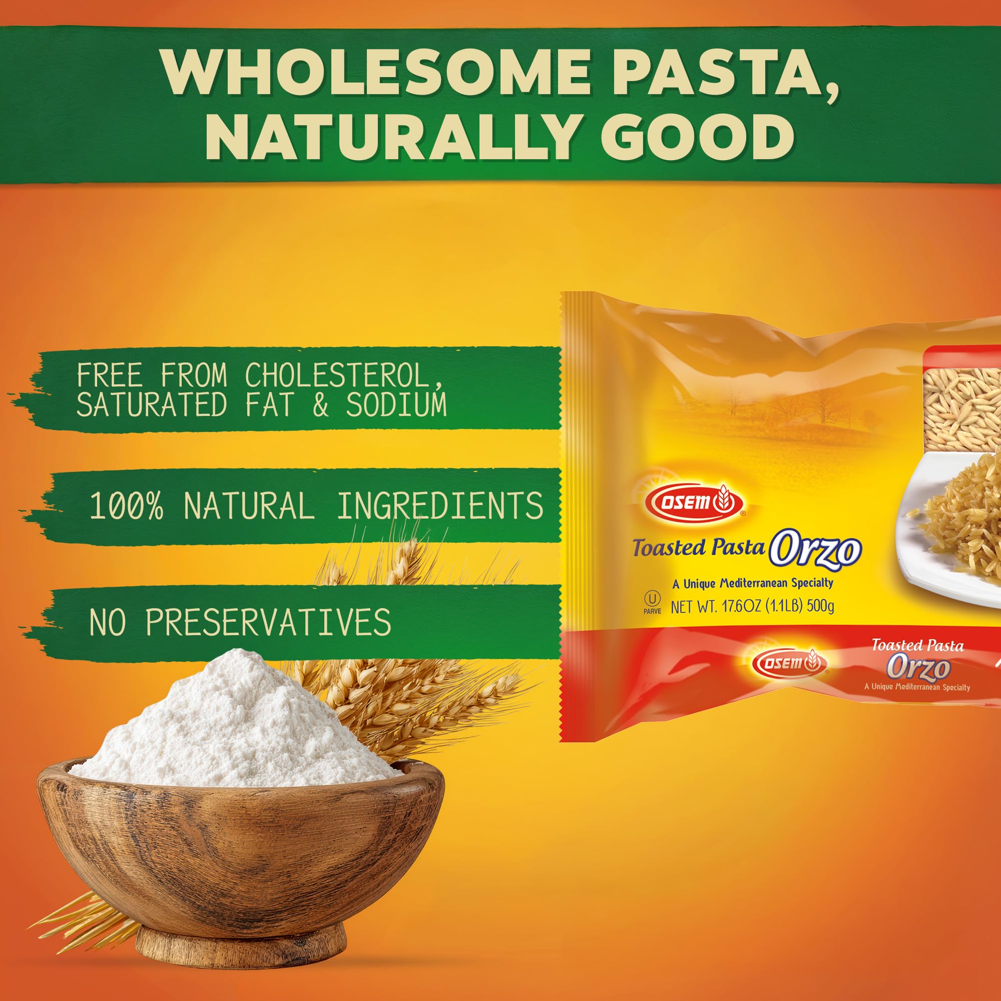 Osem Gourmet Orzo Pasta 4-Pack: Premium Kosher Certified Pasta - Great Taste, Wholesome & Ready in 10 Minutes - Bulk Value Pack - 4.4lbs Total