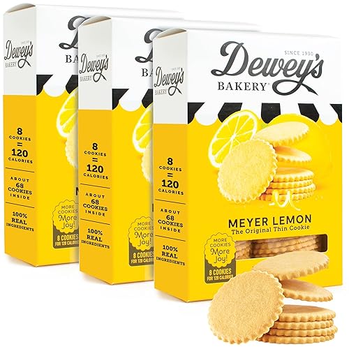 Dewey's Bakery Meyer Lemon Moravian Style Cookie Thins, Bakery Fresh with Real Simple Ingredients, Low Calorie Snack, No Artificial Flavors, Synthetic