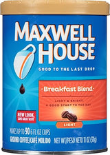 Maxwell House Breakfast Blend Light Roast Ground Coffee (11 oz Canisters, Pack of 3)