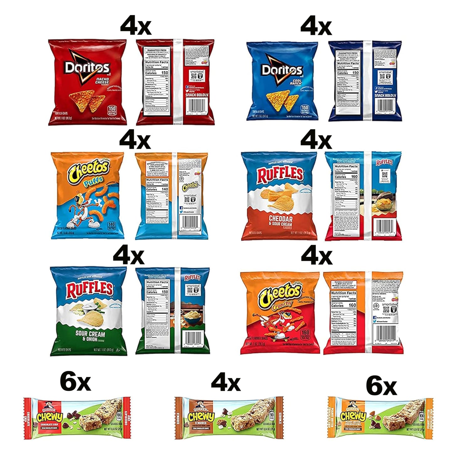 Frito-Lay Chips and Quaker Chewy Granola Bars Variety Pack, 3.4 Pounds, (Pack of 40)