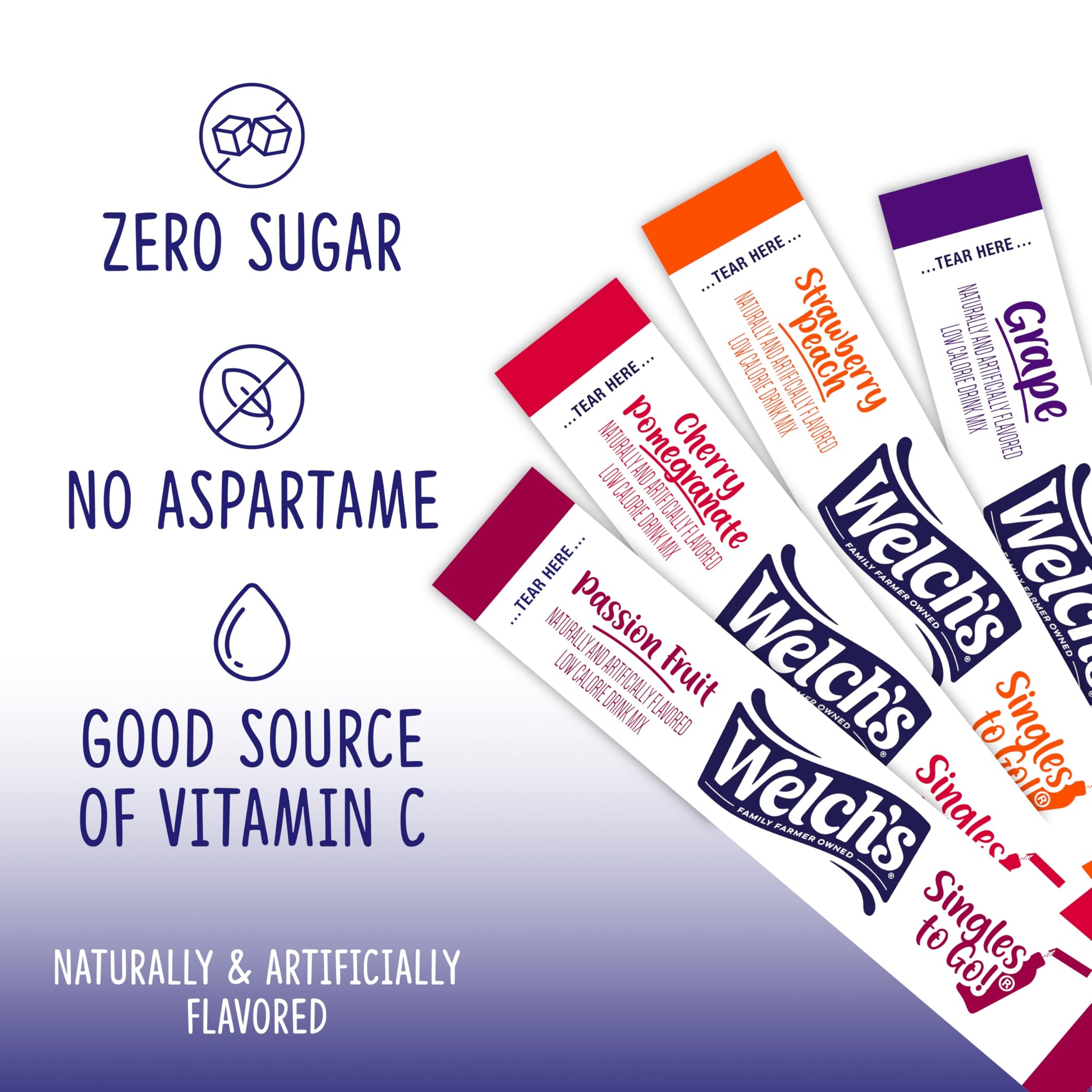 Welch's Singles To Go Variety Pack, Watertok Powdered Drink Mix, Includes 4 Flavors, Grape, Passion fruit, Strawberry Peach, Cherry Pomegranate, 1 Box