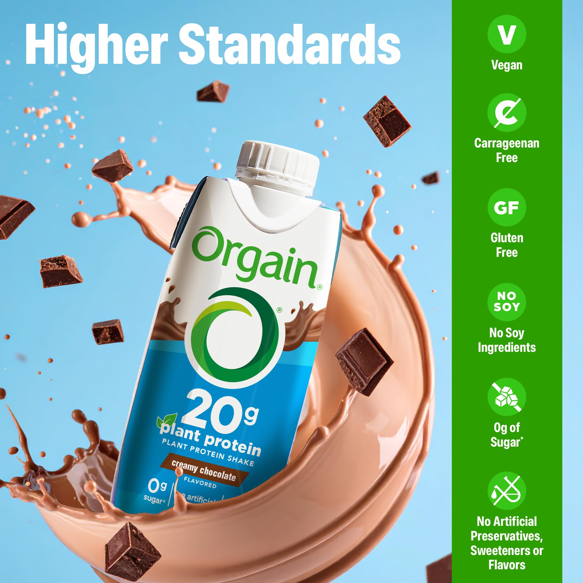 Orgain Organic Vegan Protein Shake, Creamy Chocolate - 20g Plant Based Protein, Ready to Drink, Fruits & Vegetables, Gluten Free, Kosher, No Soy or