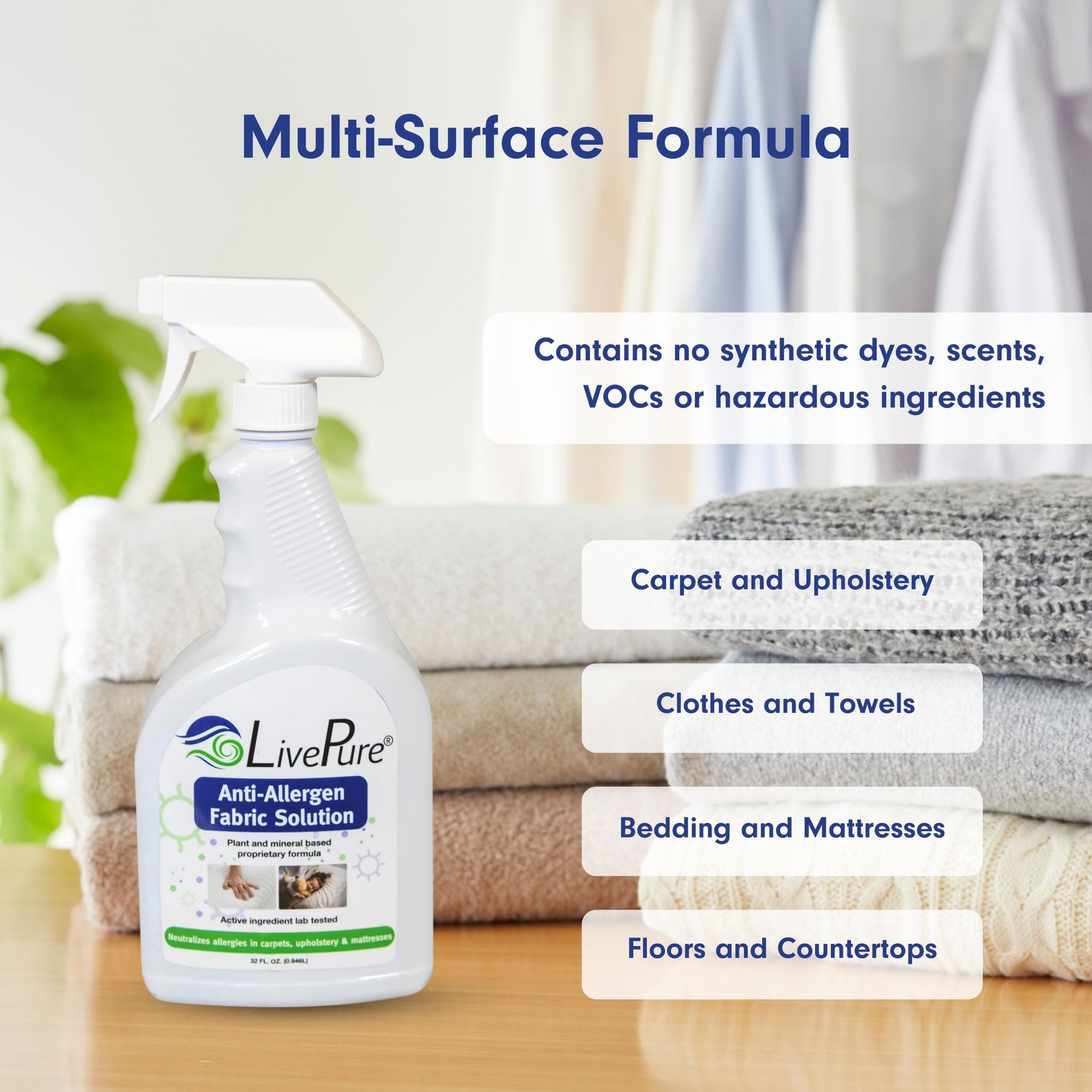 LivePure Anti-Allergen 32 OZ Fabric Spray for Household Surfaces, 2 Pack