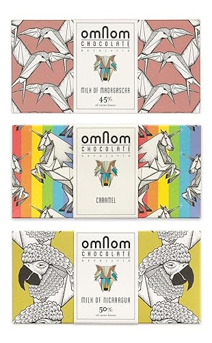 OmNom Milk Chocolate Trio | Milk Of Madagascar, Caramel "Pride Bar", Milk Of Nicaragua | Icelandic Bean To Bar Chocolate by OMNOM CHOCOLATE REYKJAVIK