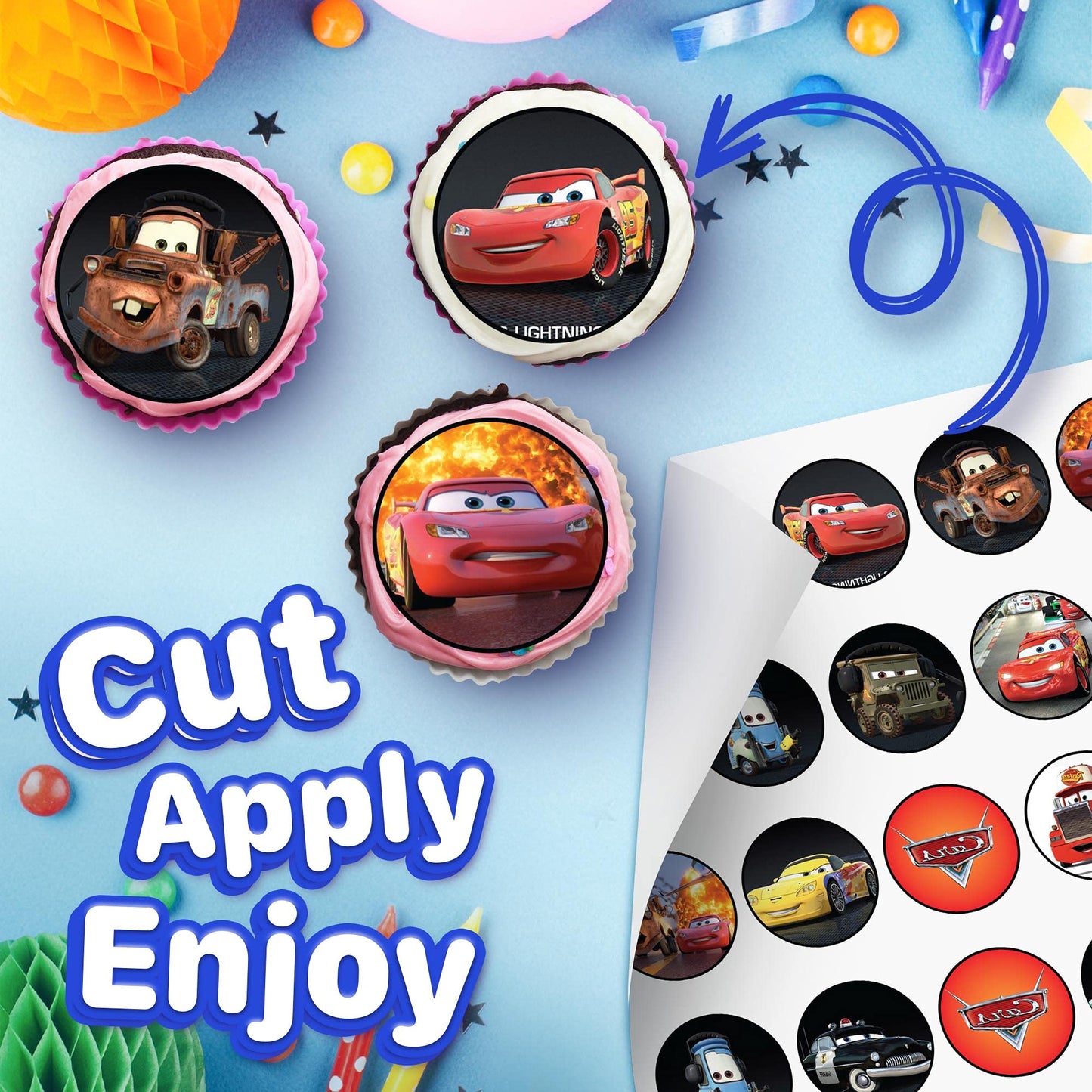 30 x Edible Cupcake Toppers - Racing Cars Themed Collection of Edible Cake Decorations | Uncut Edible on Icing Sheet