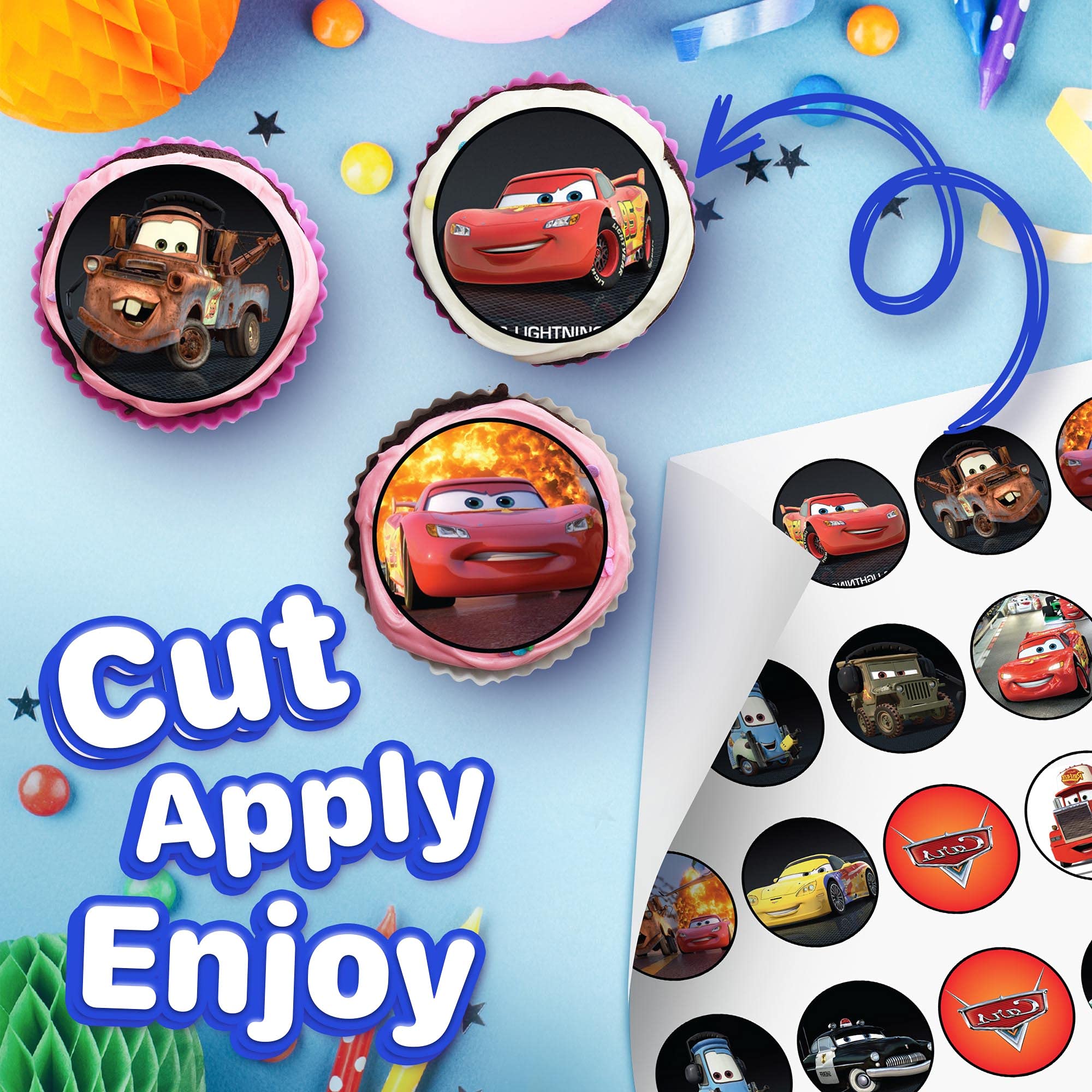 30 x Edible Cupcake Toppers - Racing Cars Themed Collection of Edible Cake Decorations | Uncut Edible on Icing Sheet