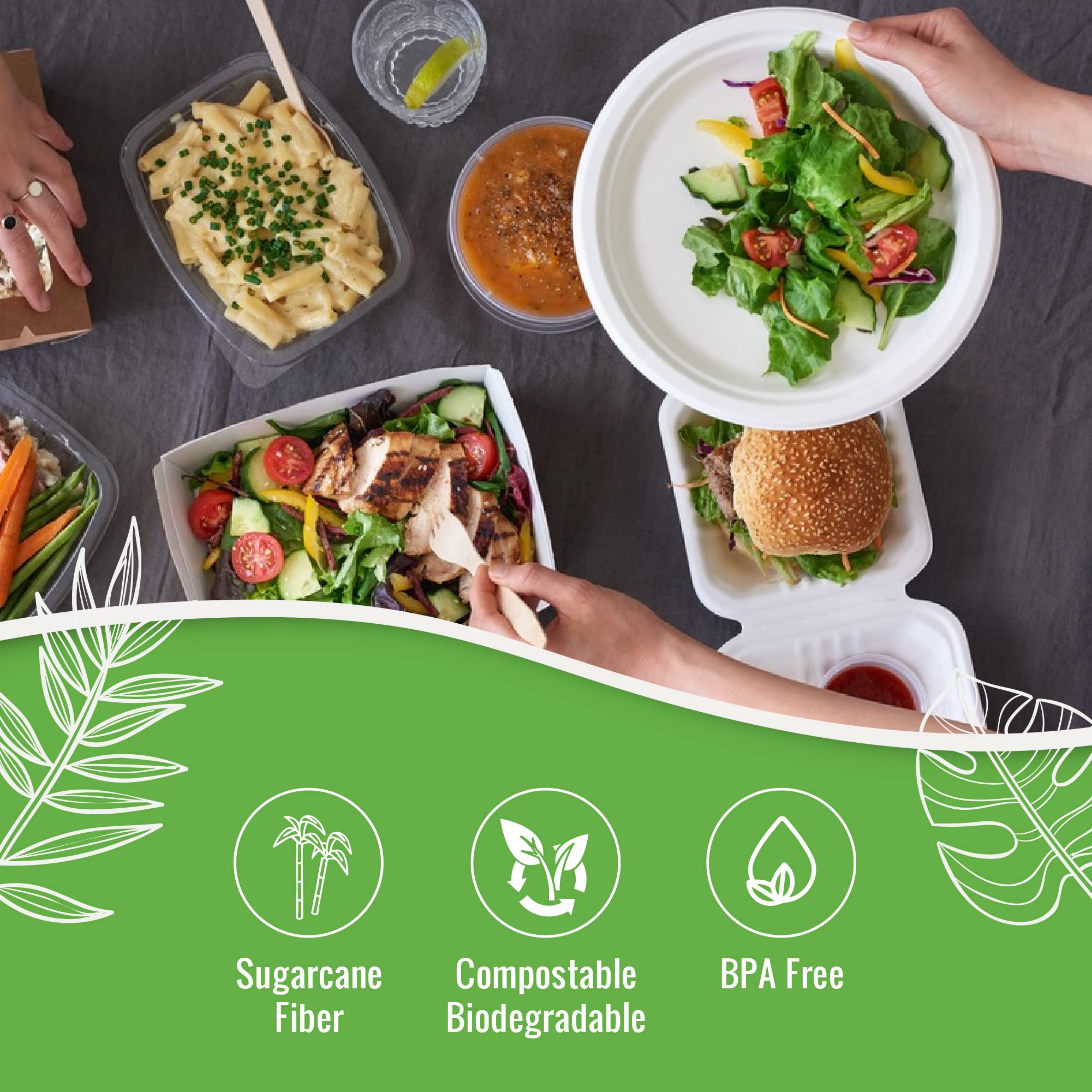 SafeWare White Paper Plates, 7 Inch, 150 Count - Food Grade Sugar Cane Fiber, Compostable & Biodegradable, Microwavable, Hot & Cold Resistant, Heavy