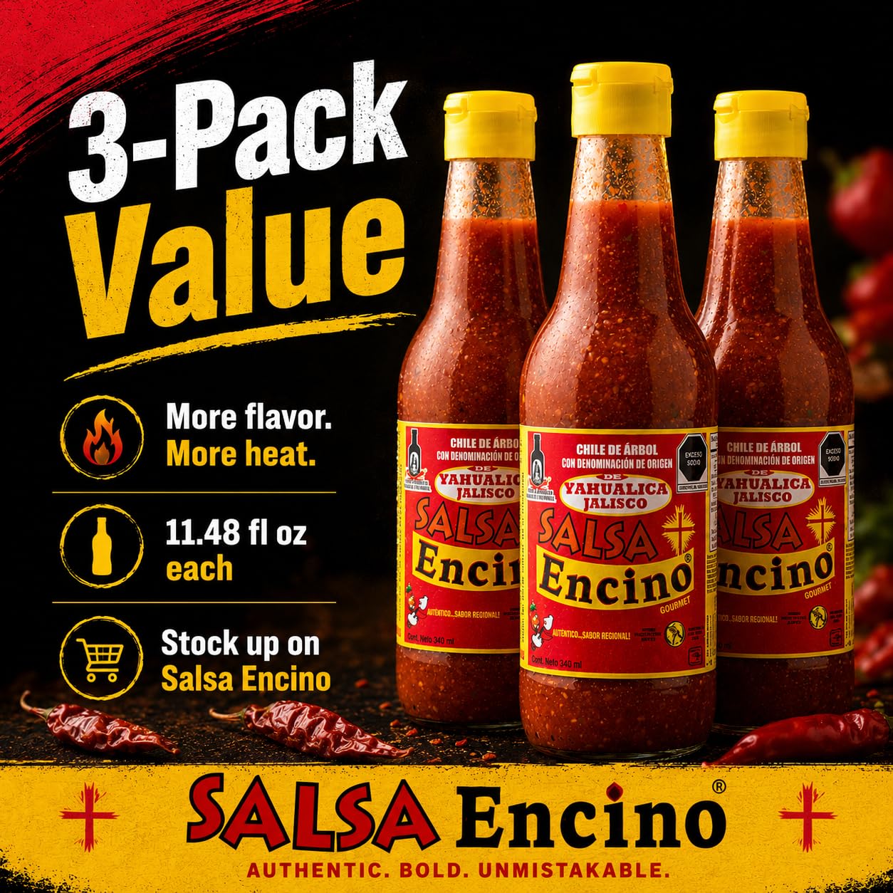 Salsa Encino Chile de Árbol Hot Sauce, Authentic Mexican Hot Sauce from Yahualica Jalisco, Stone-Ground & Naturally Fermented, Bold Heat for Wings