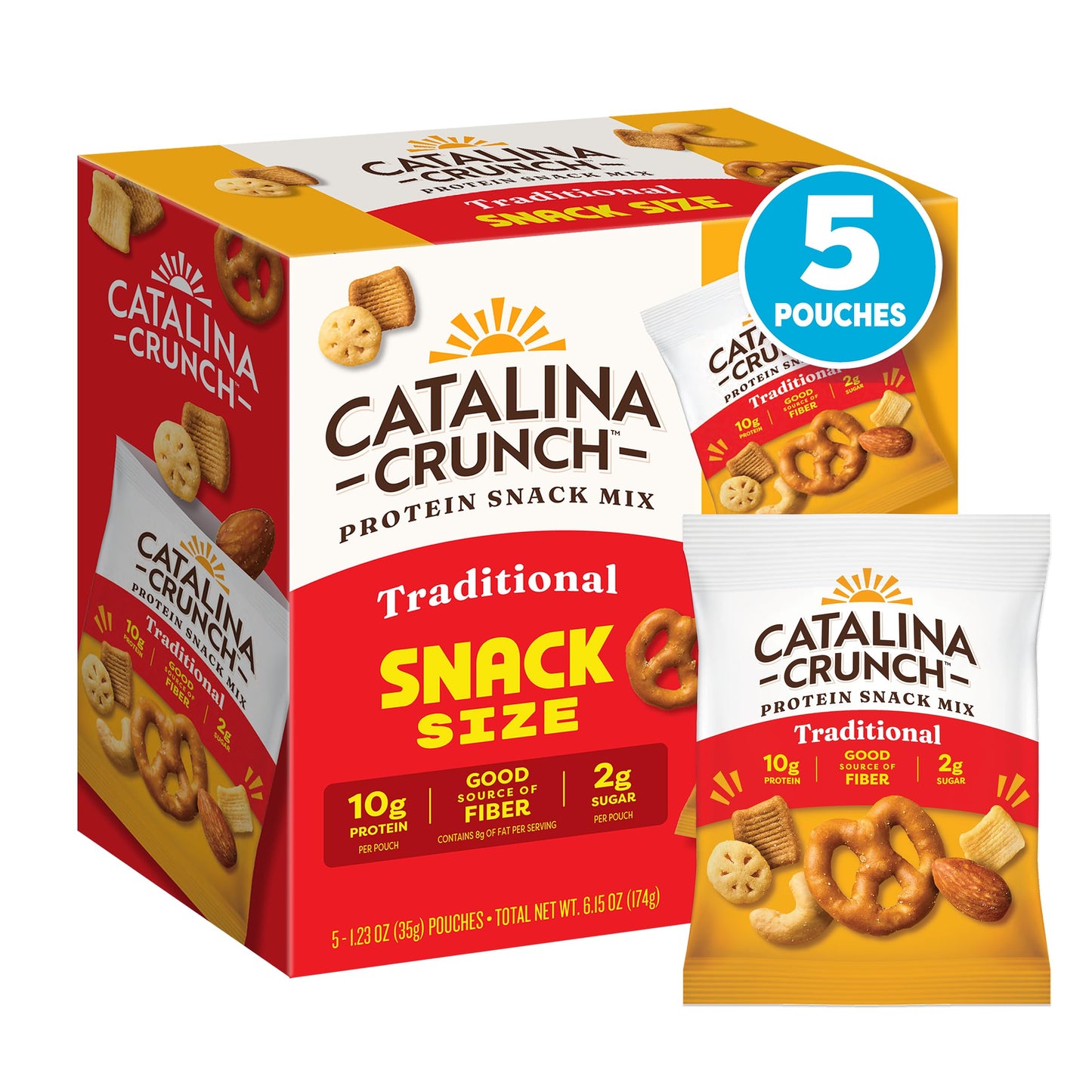 Catalina Crunch Protein Snack Mix - 10g Protein, 2g Sugar per Snack Size Pouch - Good Source of Fiber - Gluten Free - Traditional - 1.23 oz pouch