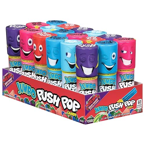 Push Pop Jumbo Individually Wrapped Bulk Lollipop Variety Party Pack - 18 Jumbo Lollipop Suckers in Assorted Fruity Flavors - Fun Candy for Birthdays