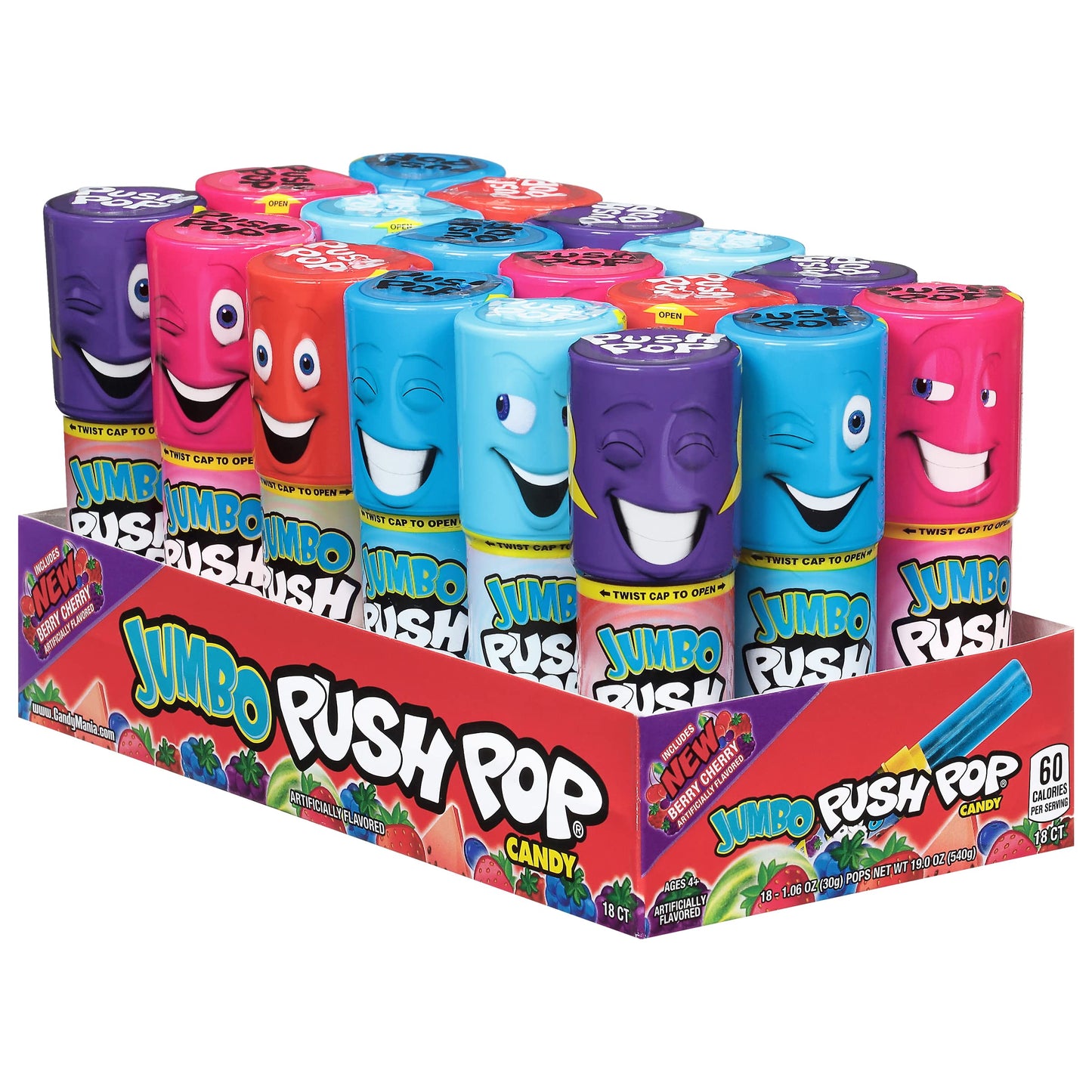 Push Pop Jumbo Individually Wrapped Bulk Lollipop Variety Party Pack - 18 Jumbo Lollipop Suckers in Assorted Fruity Flavors - Fun Candy for Birthdays