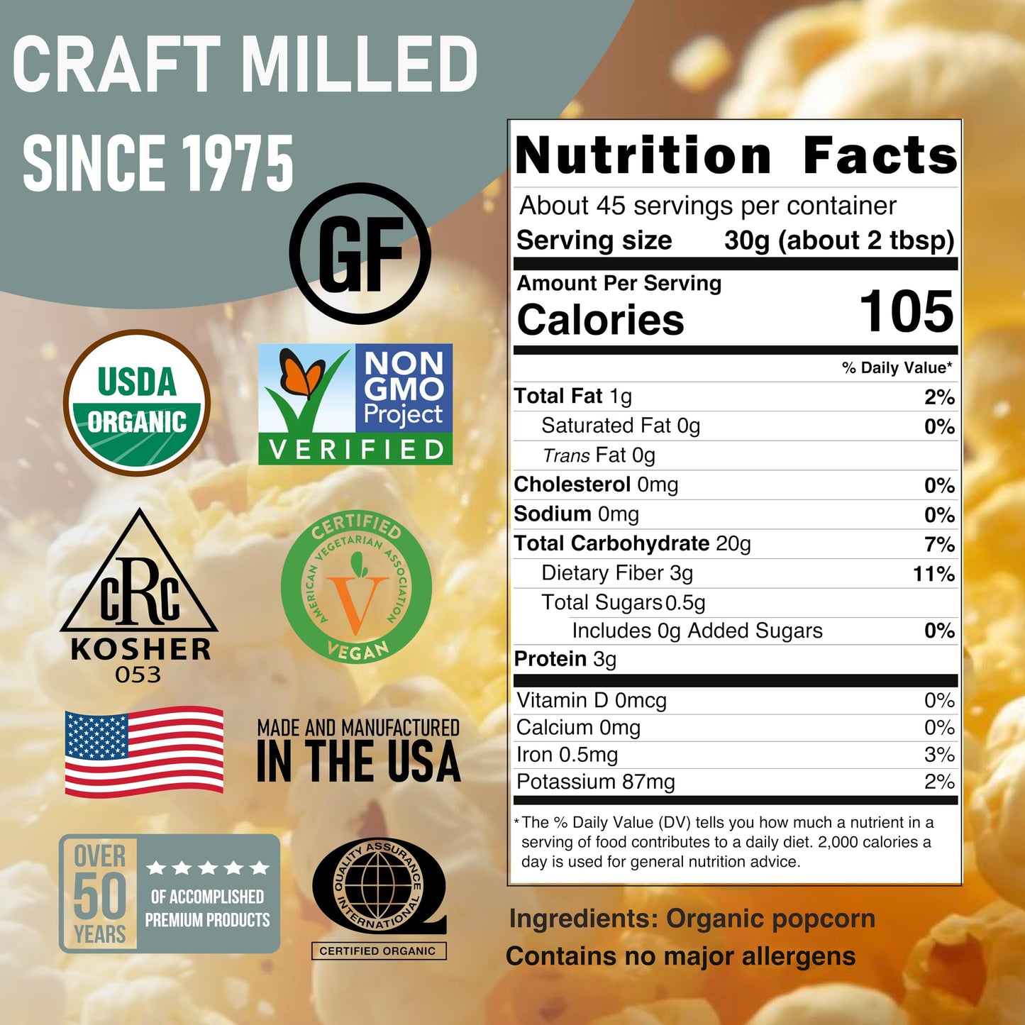 Great River Milling Organic White Popcorn Kernels | USDA Organic, Healthy Non-GMO Popping Corn | Naturally Gluten Free, Light, Fluffy, Crunchy Popcorn