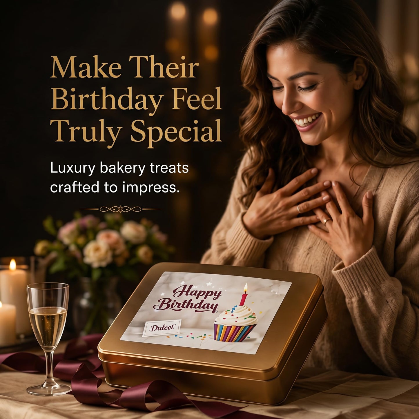 Happy Birthday Gourmet Gift Basket - Fresh Baked Cookie & Brownie Assortment in Elegant Reusable Tin Box - Birthday Food Gifts for Mom, Dad, Friends