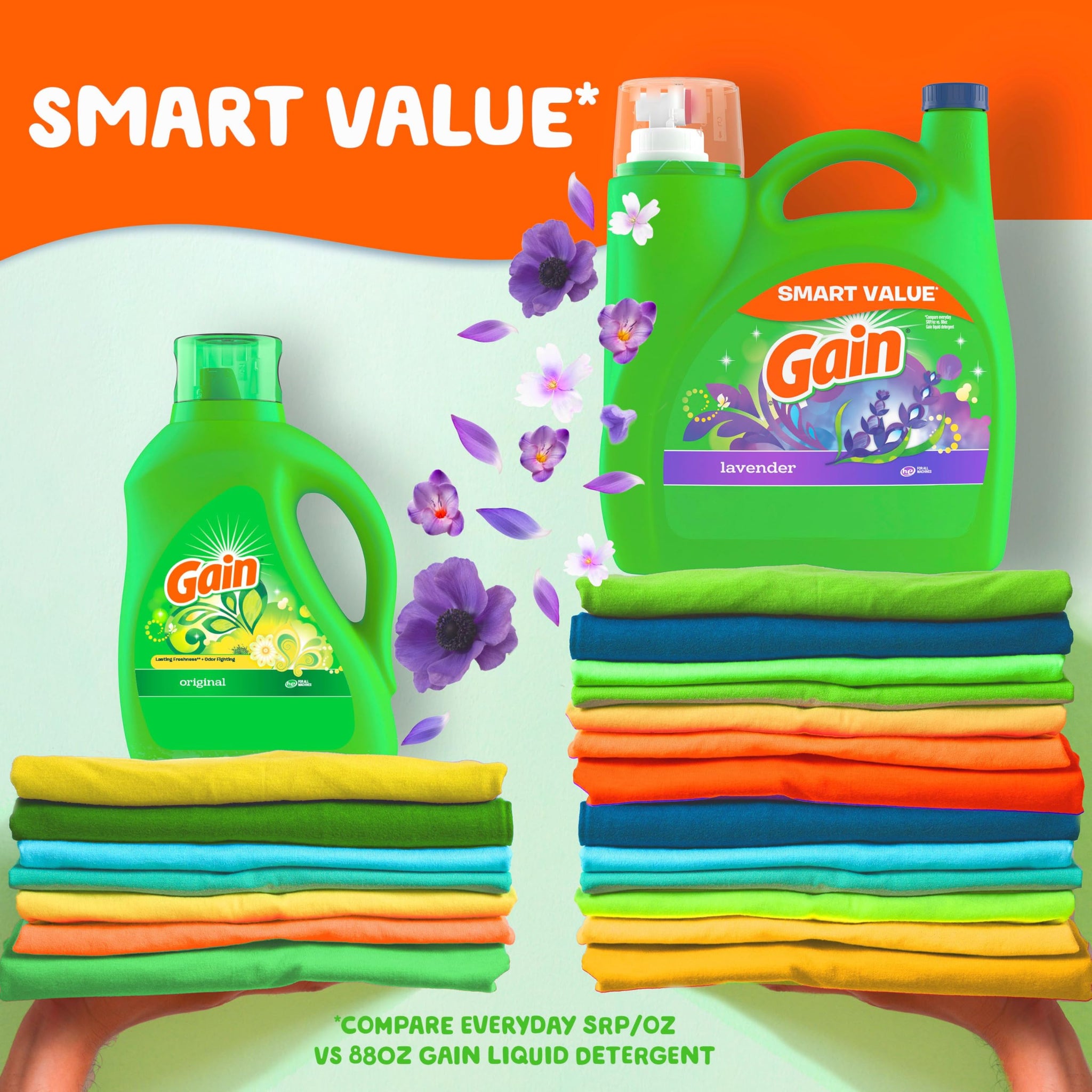 Gain Liquid Laundry Detergent, Lavender Scent, 154 fl oz, 107 loads, HE compatible, Laundry Detergent Liquid Soap