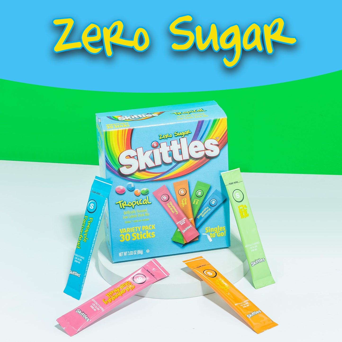 SINGLES TO GO! Skittles Singles To Go Tropical Flavors Variety Pack, Powdered Drink Mix, Strawberry Starfruit, Mango Tangelo, Kiwi Lime, Pineapple