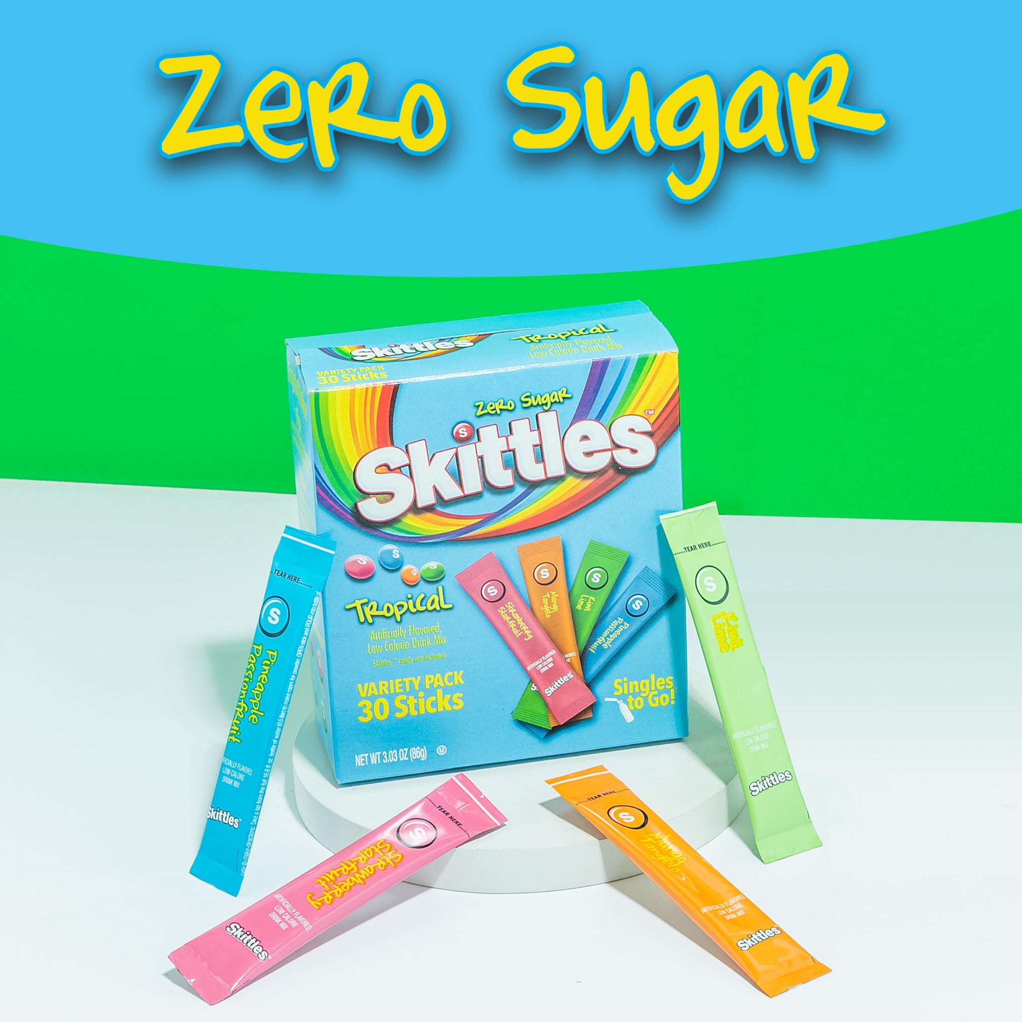 SINGLES TO GO! Skittles Singles To Go Tropical Flavors Variety Pack, Powdered Drink Mix, Strawberry Starfruit, Mango Tangelo, Kiwi Lime, Pineapple