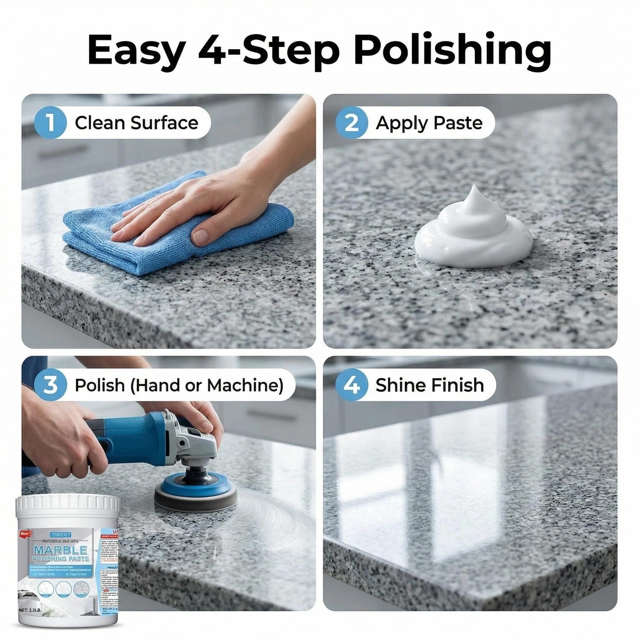 Turoco Marble Polish & Shine Restorer for Countertops, Granite & Quartz Cleaner, Stone Polishing Paste for Natural & Engineered Surfaces, Restore