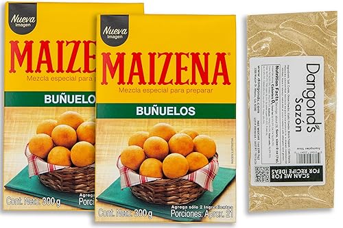 Buñuelos Colombianos Bundle - INCLUDES 2 Boxes of Bunuelo Maizena 300g Each and 1 Bag of Despensa Colombiana Rainbow Nonpareils or Sazon (May Vary)