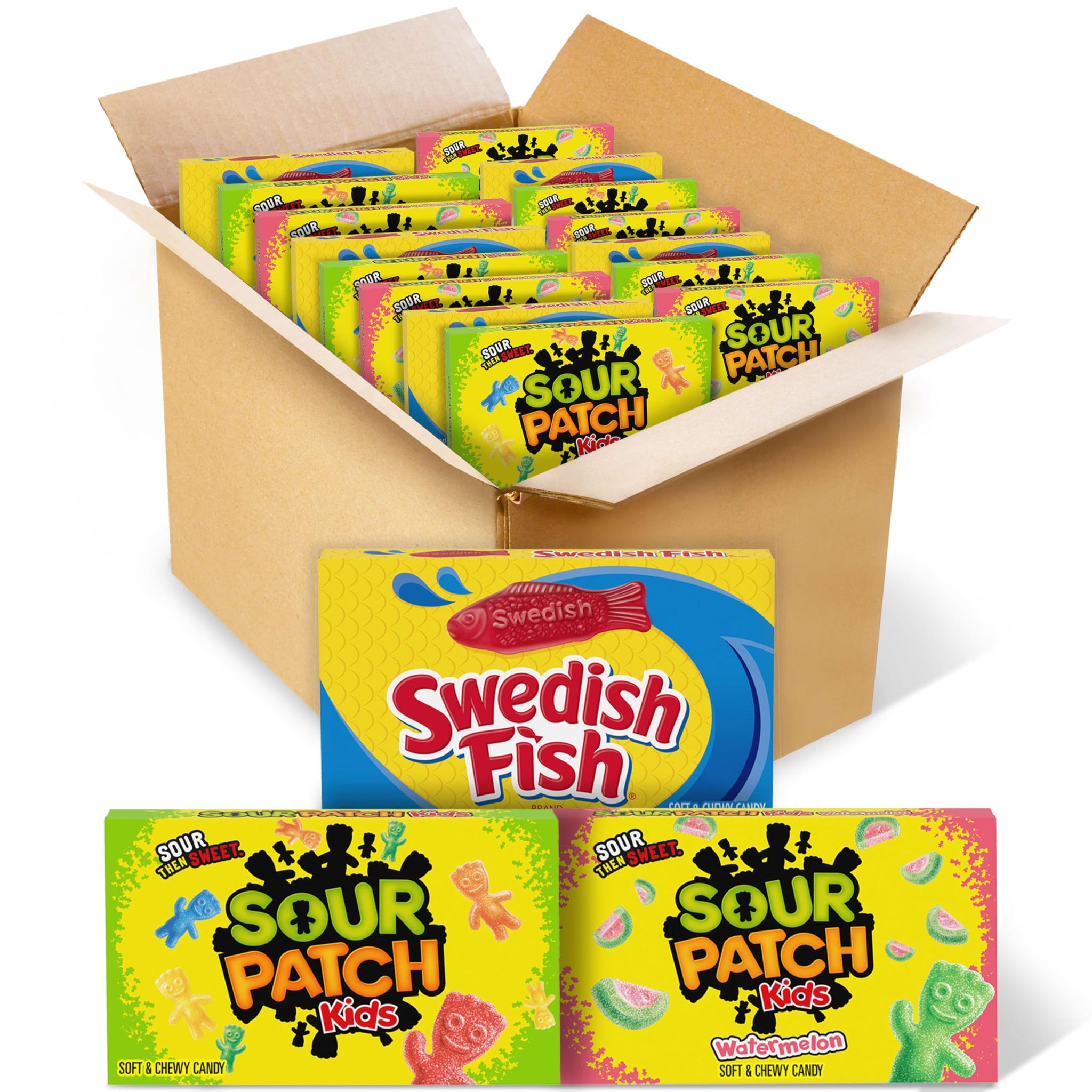 SOUR PATCH KIDS and SWEDISH FISH Soft & Chewy Candy Variety Pack, Bulk Candy, Mother's Day, 15 Boxes