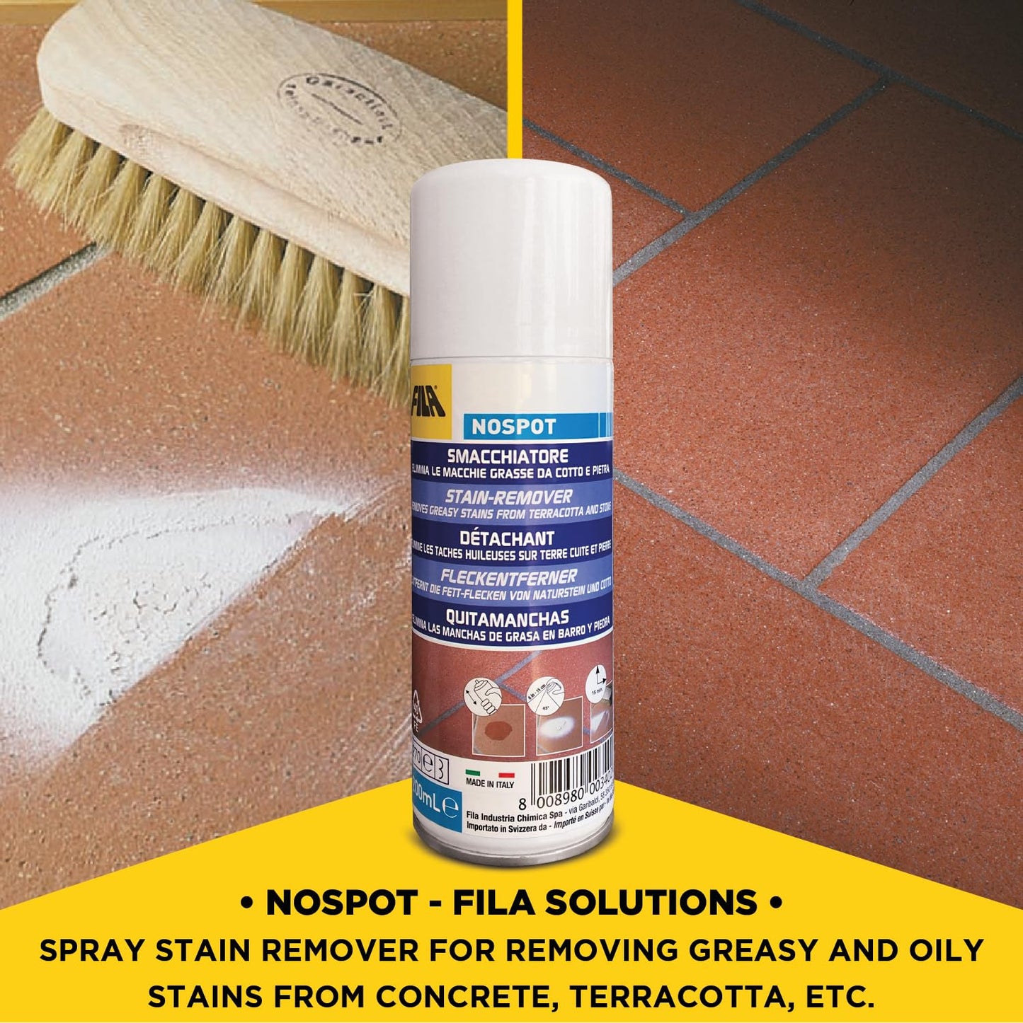 FILA Surface Care solutions, NOSPOT, Stain Remover Spray for Concrete, Klinker and Natural Stone, Removes Grease and Oil Stains from Indoor