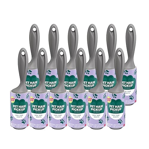 Scotch-Brite Pet Hair Pickup Lint Roller with Handle, 50% Stickier, Fur and Fluff Remover for Clothes Furniture and Pet Beds, 12 Pack, 360 Easy-Tear