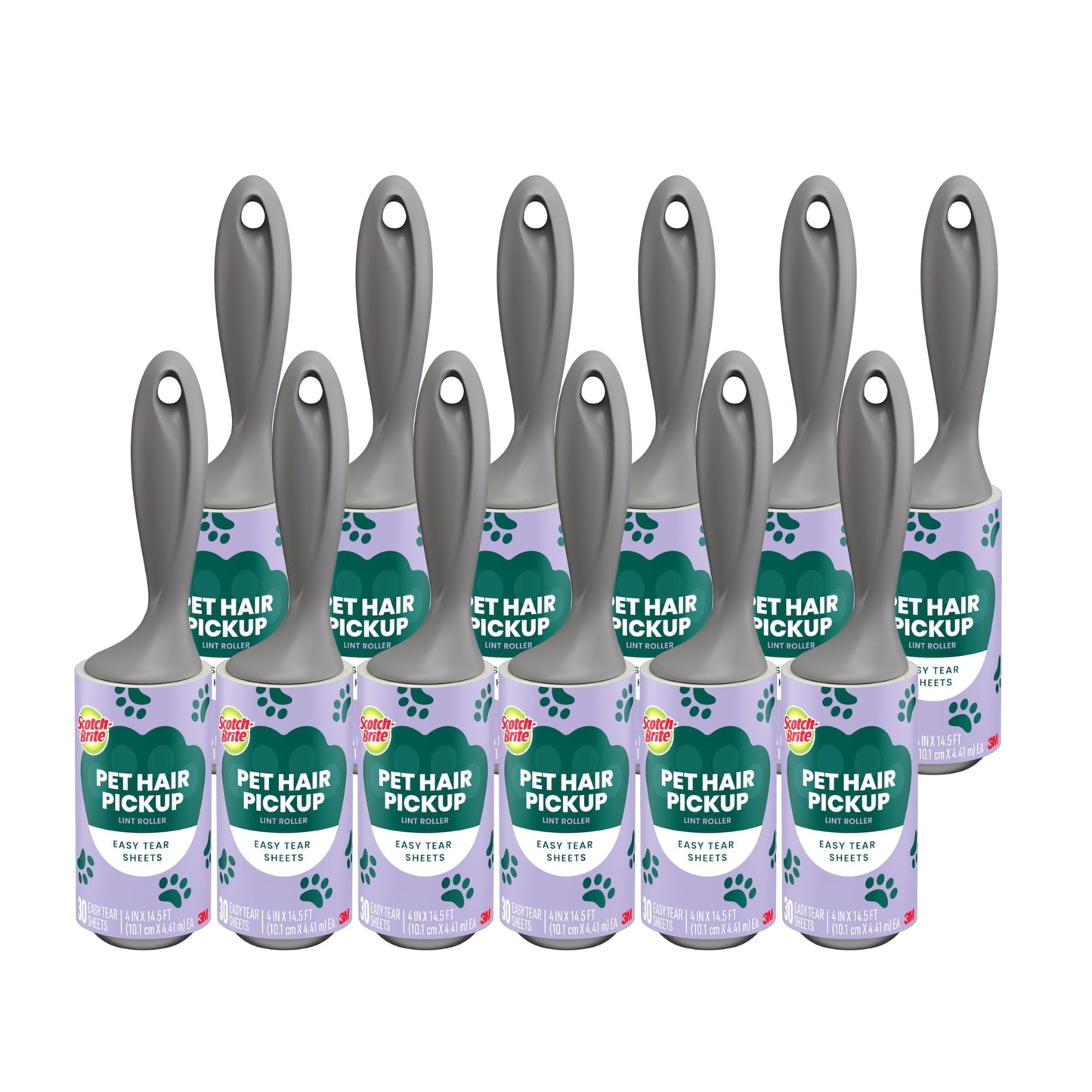 Scotch-Brite Pet Hair Pickup Lint Roller with Handle, 50% Stickier, Fur and Fluff Remover for Clothes Furniture and Pet Beds, 12 Pack, 360 Easy-Tear