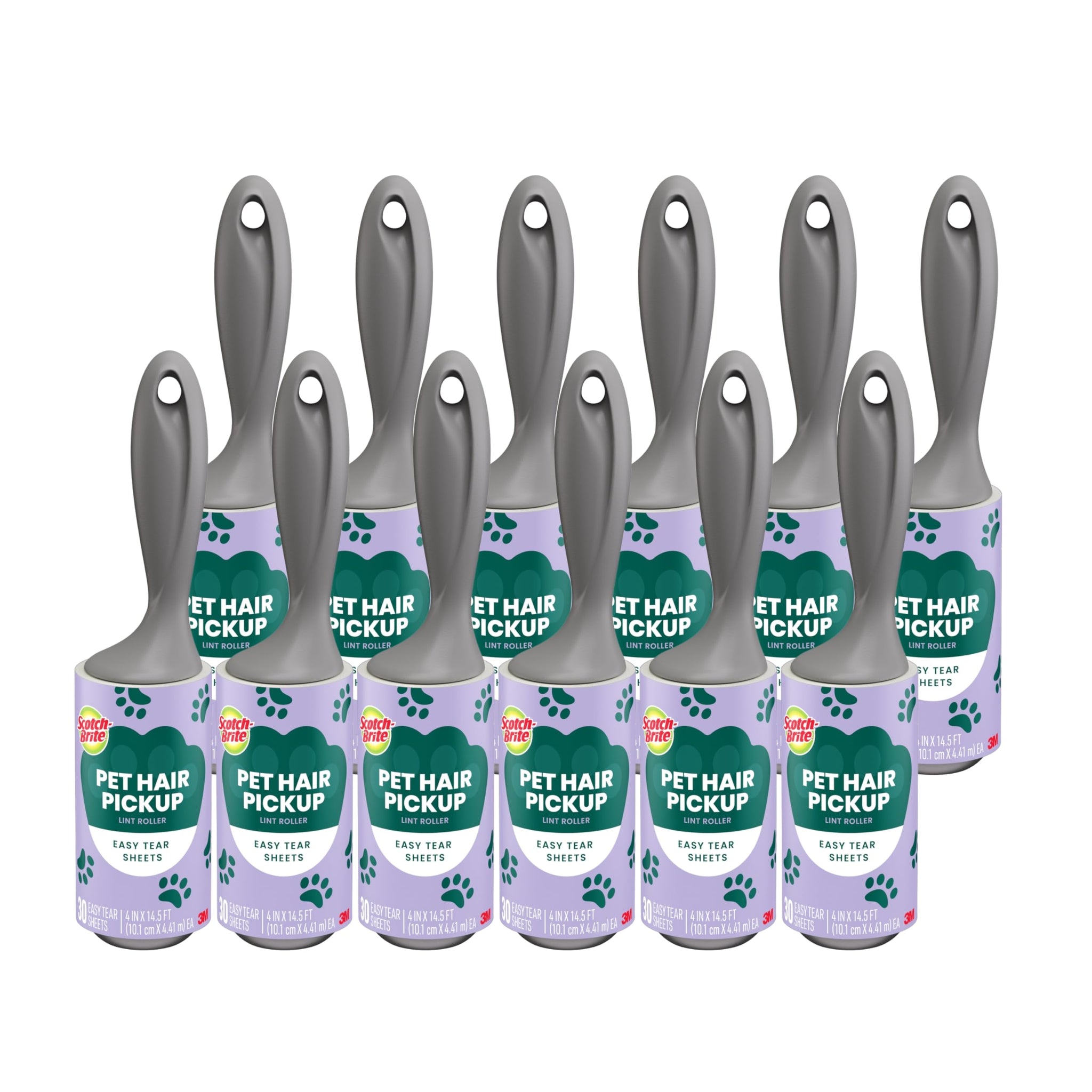 Scotch-Brite Pet Hair Pickup Lint Roller with Handle, 50% Stickier, Fur and Fluff Remover for Clothes Furniture and Pet Beds, 12 Pack, 360 Easy-Tear