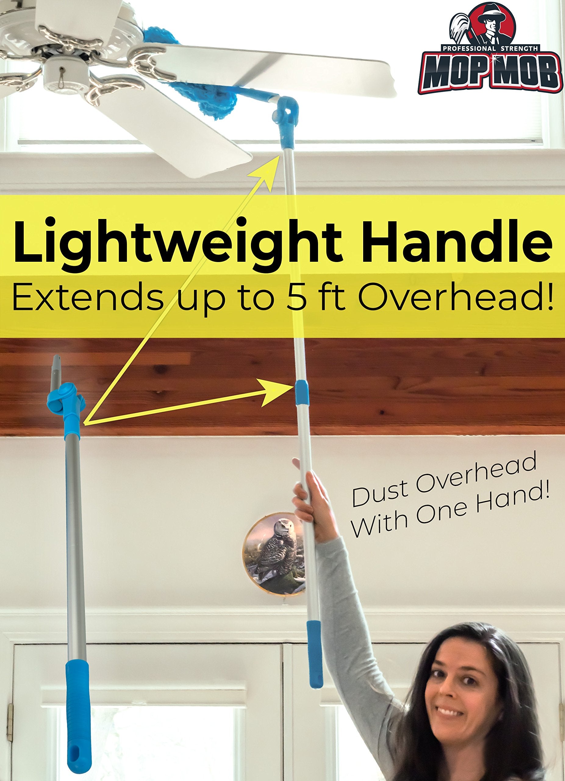 Extendable Washable Microfiber Duster and Blind Cleaner w/Pivoting Head and Extension Pole. Telescopic Arm and Flexible Heads for Easy Ceiling