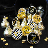 50th Birthday Candy Stickers, Black and Gold, 180 Count, 0.75" Round