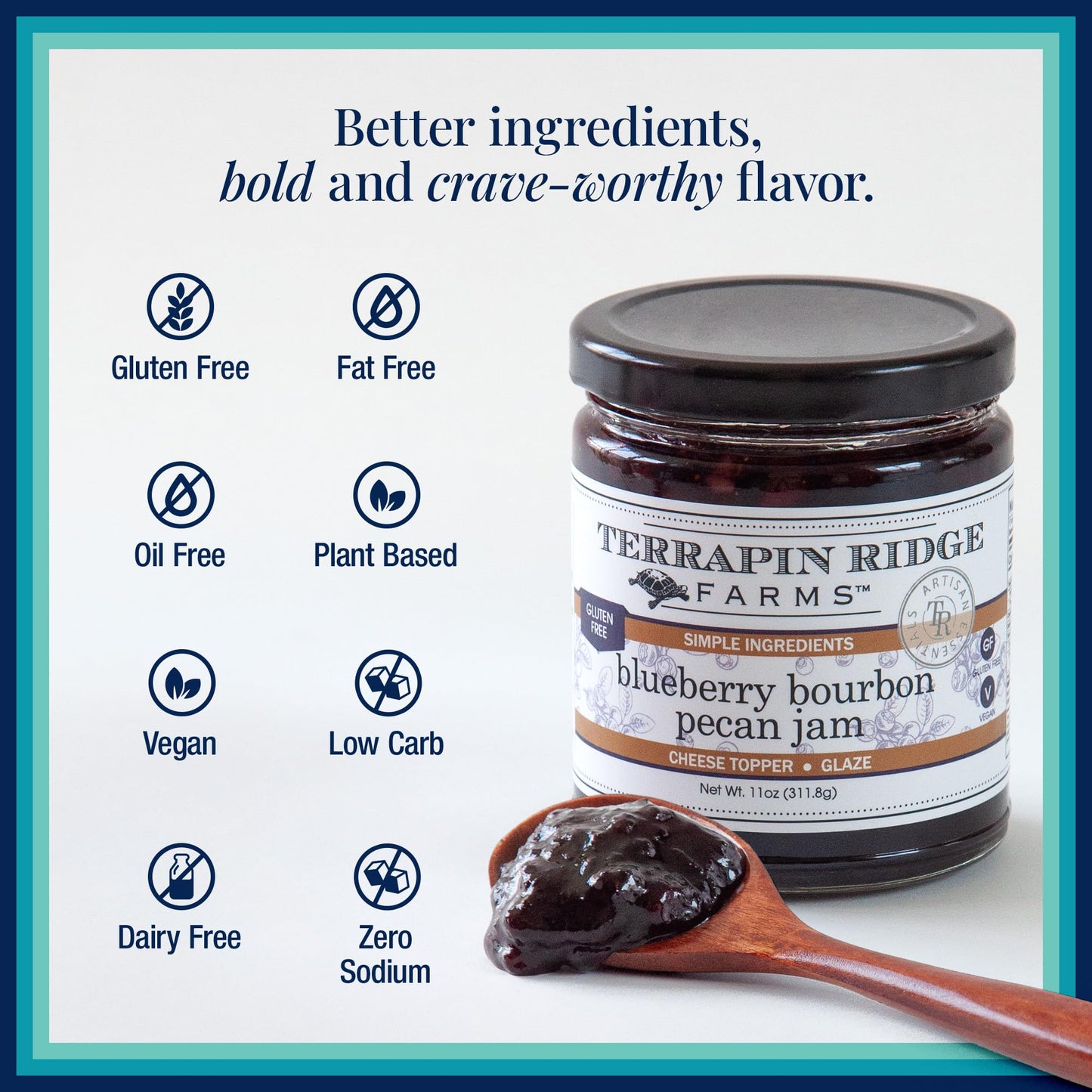 Terrapin Ridge Farms Blueberry Bourbon Pecan Jam - Sweet & Flavorful Jam with Blueberries, Pecans, Raisins, Cinnamon, and Bourbon - Perfect for Toast
