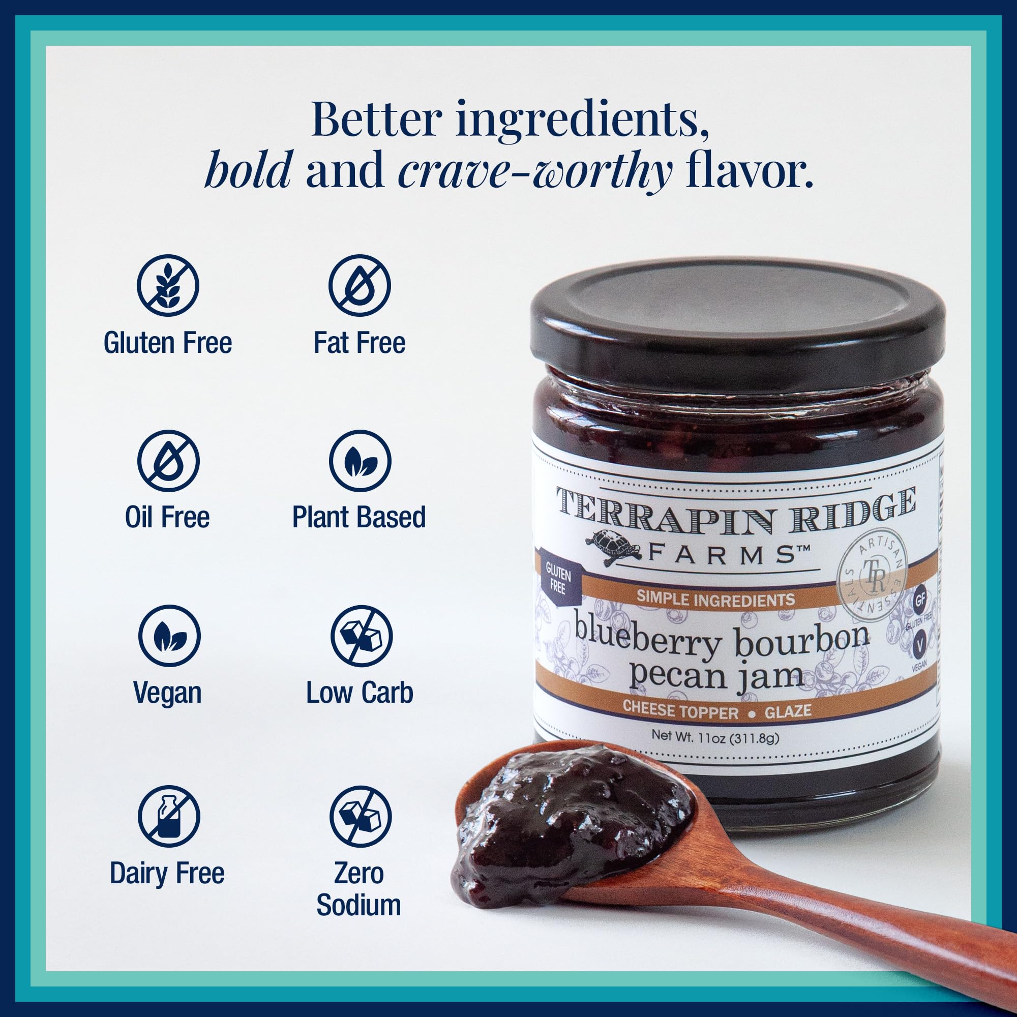 Terrapin Ridge Farms Blueberry Bourbon Pecan Jam - Sweet & Flavorful Jam with Blueberries, Pecans, Raisins, Cinnamon, and Bourbon - Perfect for Toast