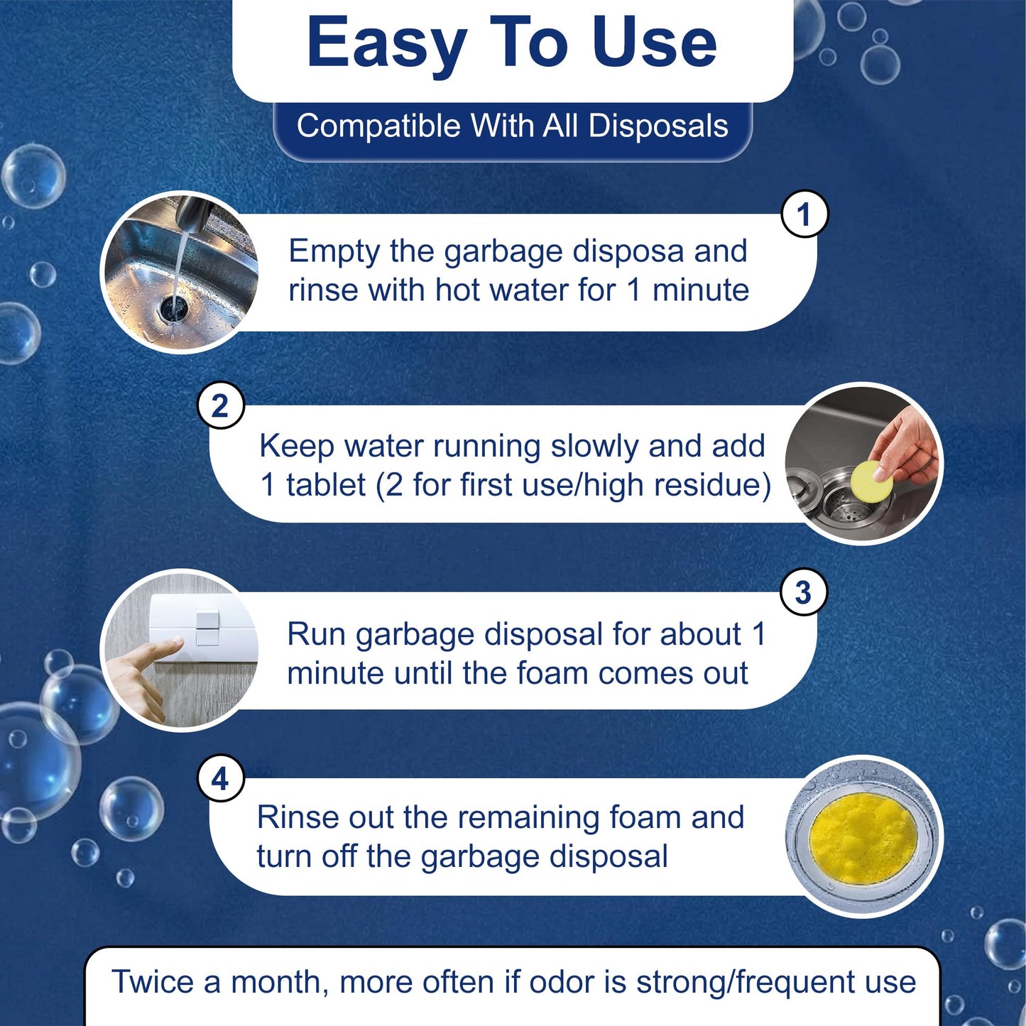 GymAora Garbage Disposal Cleaner & Deodorizer Foaming Tablets - Deep Cleans, Reduces Odors & Freshens Kitchen Sink Drain, Disposal Cleaner Tablets