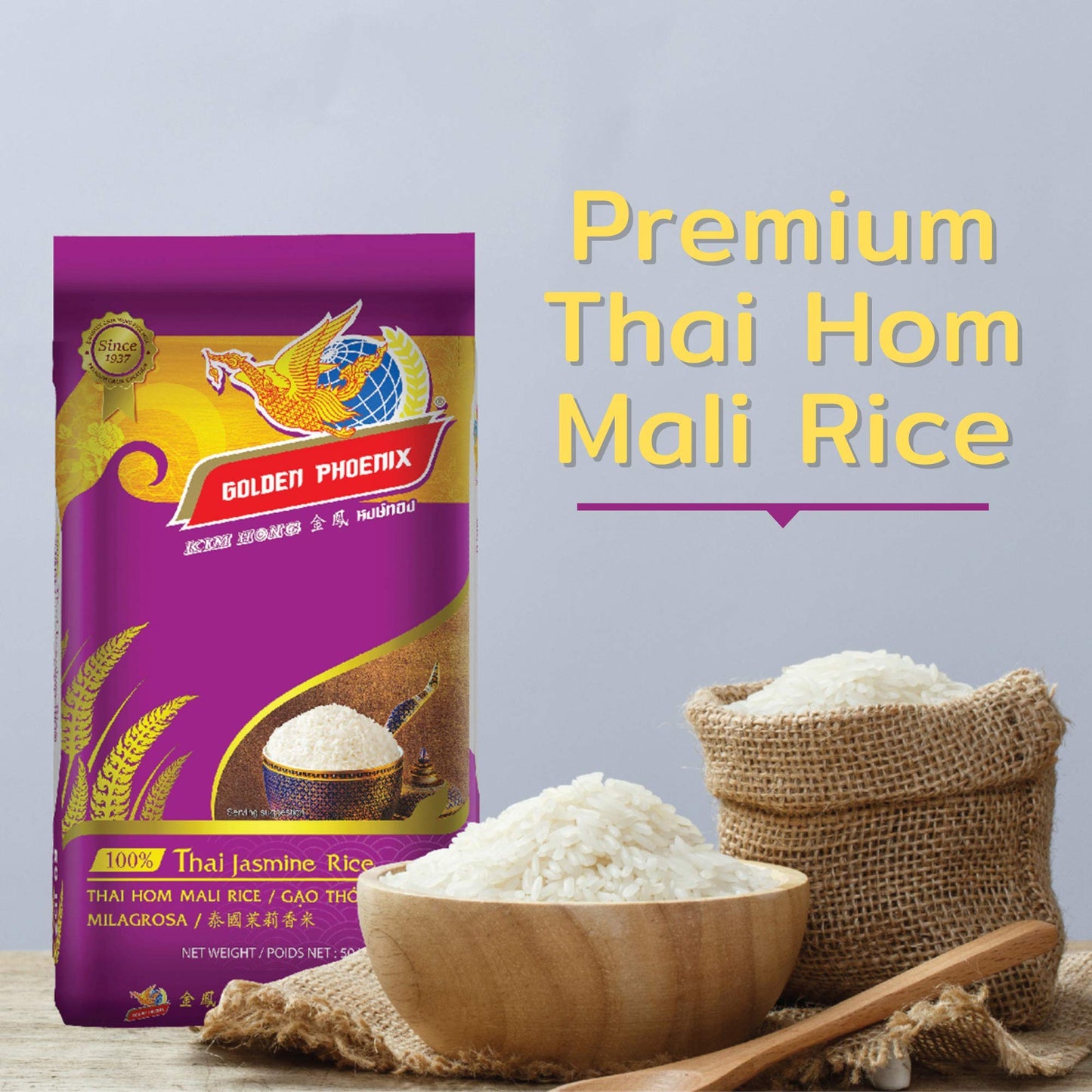 Golden Phoenix Jasmine Rice 25 lbs, Long Grain Thai Rice with a Natural Fragrance & Delicate Flavor, Great For Preparing Fried Rice, Pilaf, Risotto & Paella, Among Others (Jasmine Rice 25 lbs)