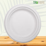 TruFibre 7" Paper Plates, Compostable Bagasse Food Container, Disposable, Microwave Safe for Lunch, Dinner, Party, Supplies, Events, Bulk, 125 Pack
